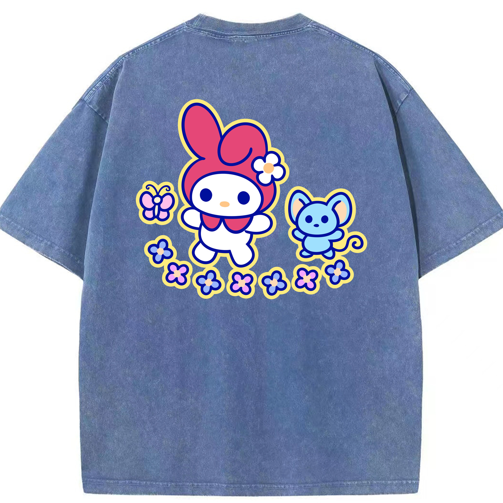 （画像用） Hello Kitty ハローキティ 綿100% ヴィンテージ風 半袖Tシャツ（背面プリント）