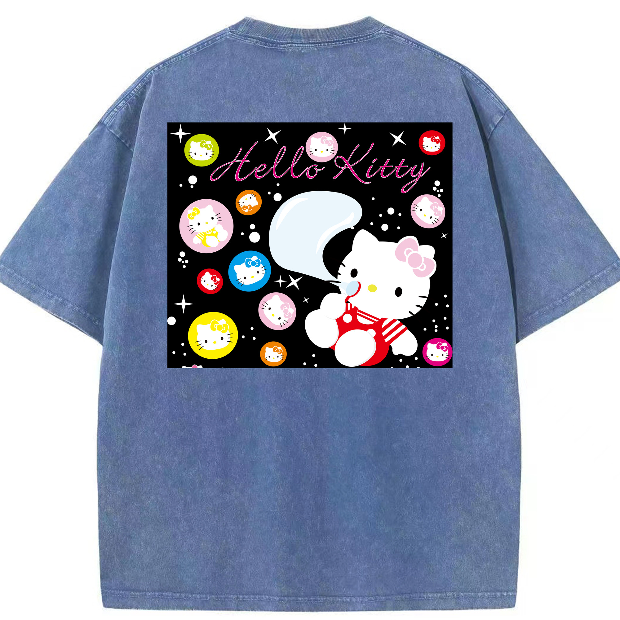 （画像用） Hello Kitty ハローキティ 綿100% ヴィンテージ風 半袖Tシャツ（背面プリント）