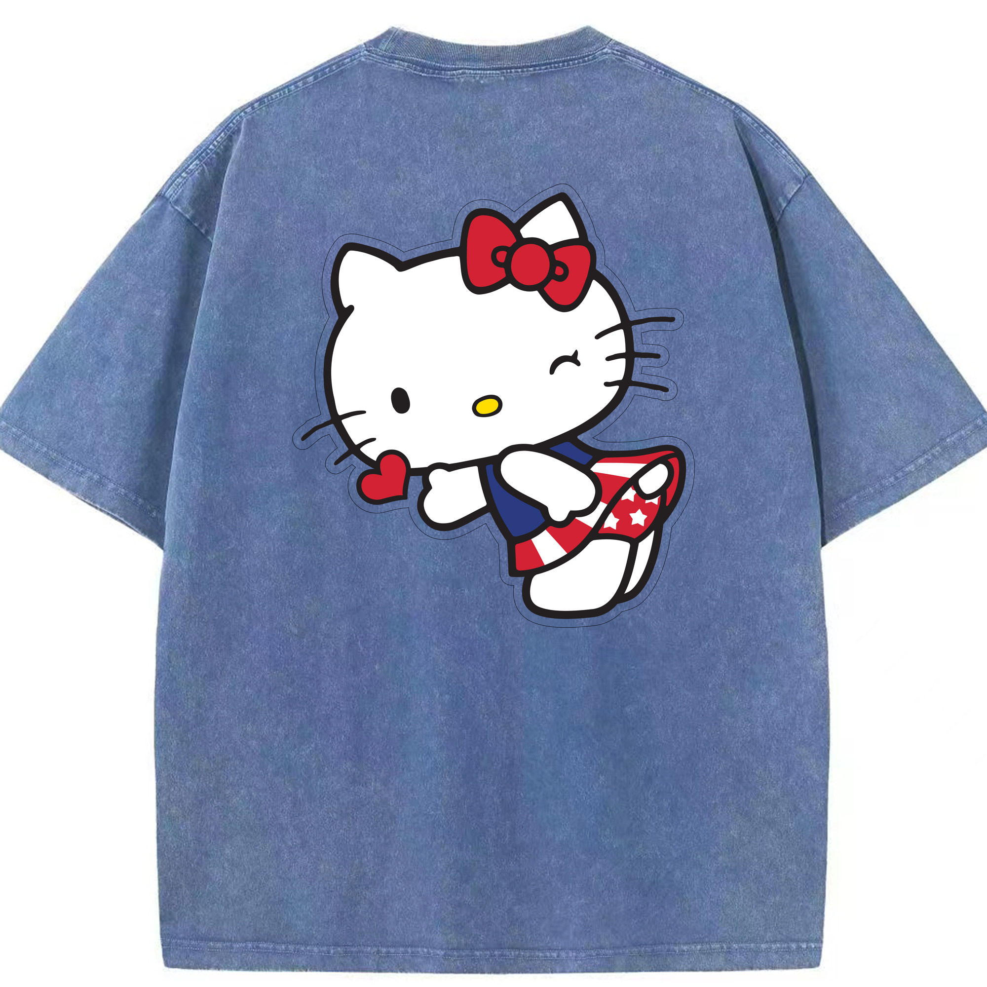 （画像用） Hello Kitty ハローキティ 綿100% ヴィンテージ風 半袖Tシャツ（背面プリント）