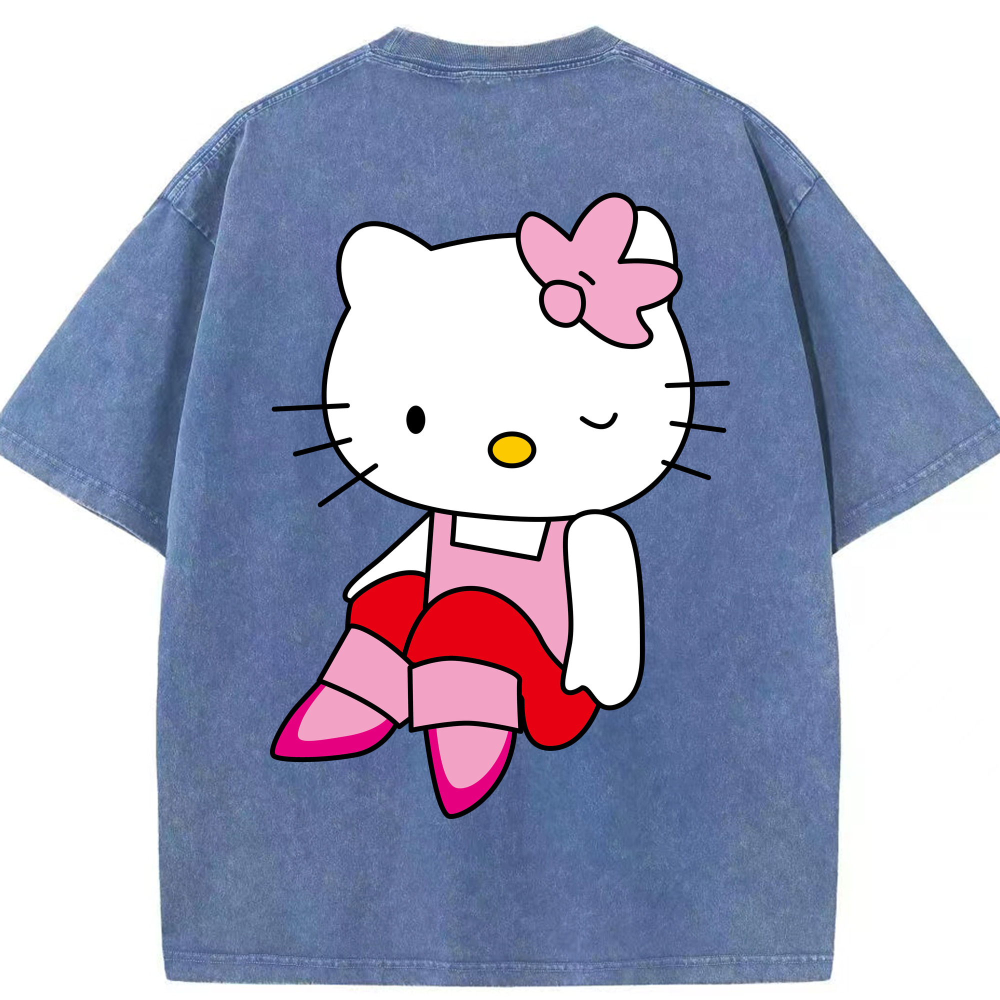 （画像用） Hello Kitty ハローキティ 綿100% ヴィンテージ風 半袖Tシャツ（背面プリント）