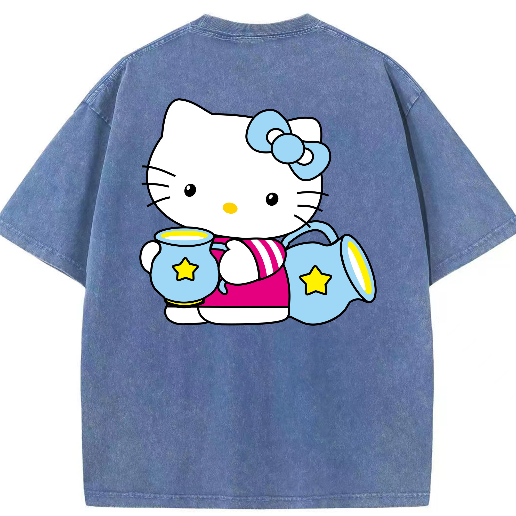（画像用） Hello Kitty ハローキティ 綿100% ヴィンテージ風 半袖Tシャツ（背面プリント）