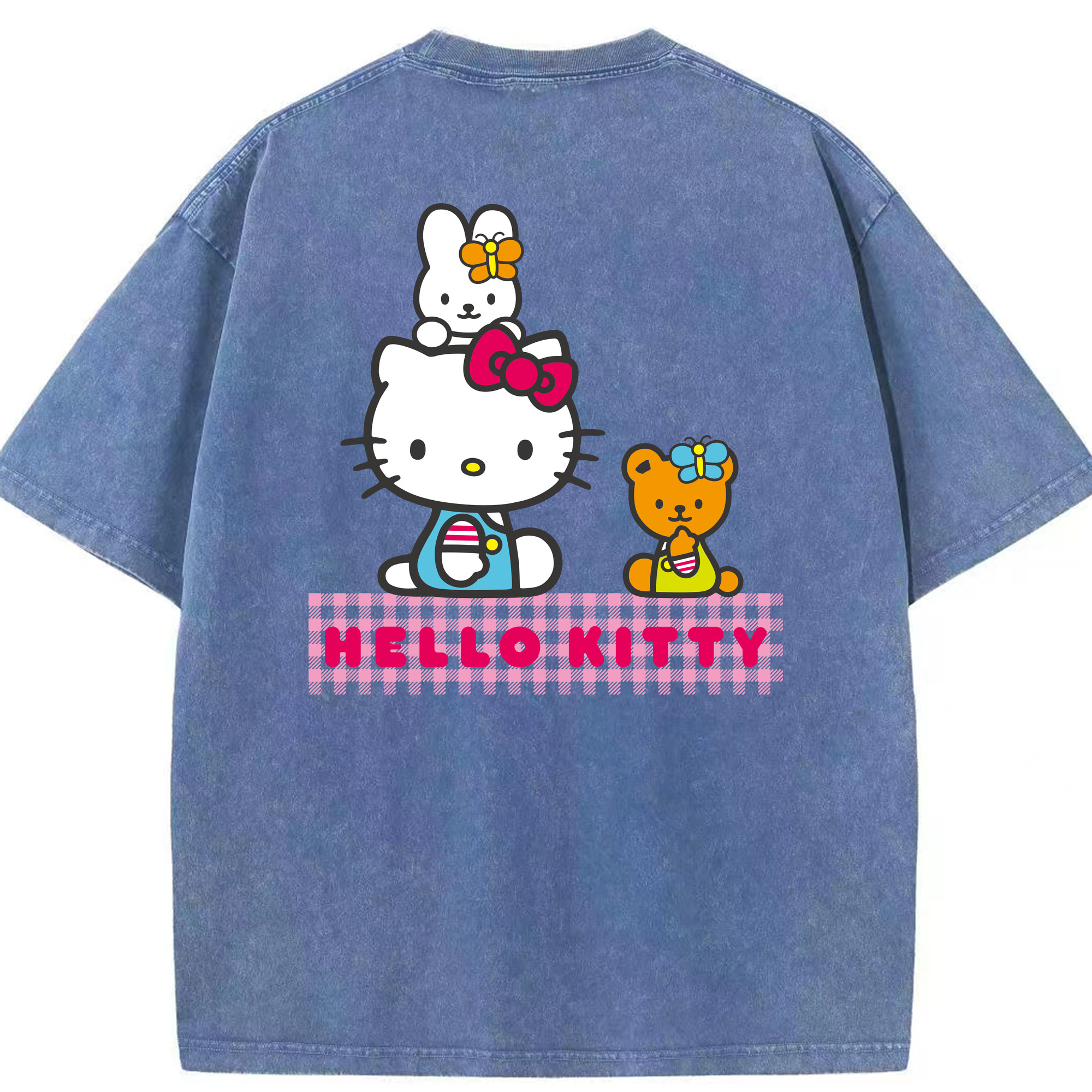 （画像用） Hello Kitty ハローキティ 綿100% ヴィンテージ風 半袖Tシャツ（背面プリント）
