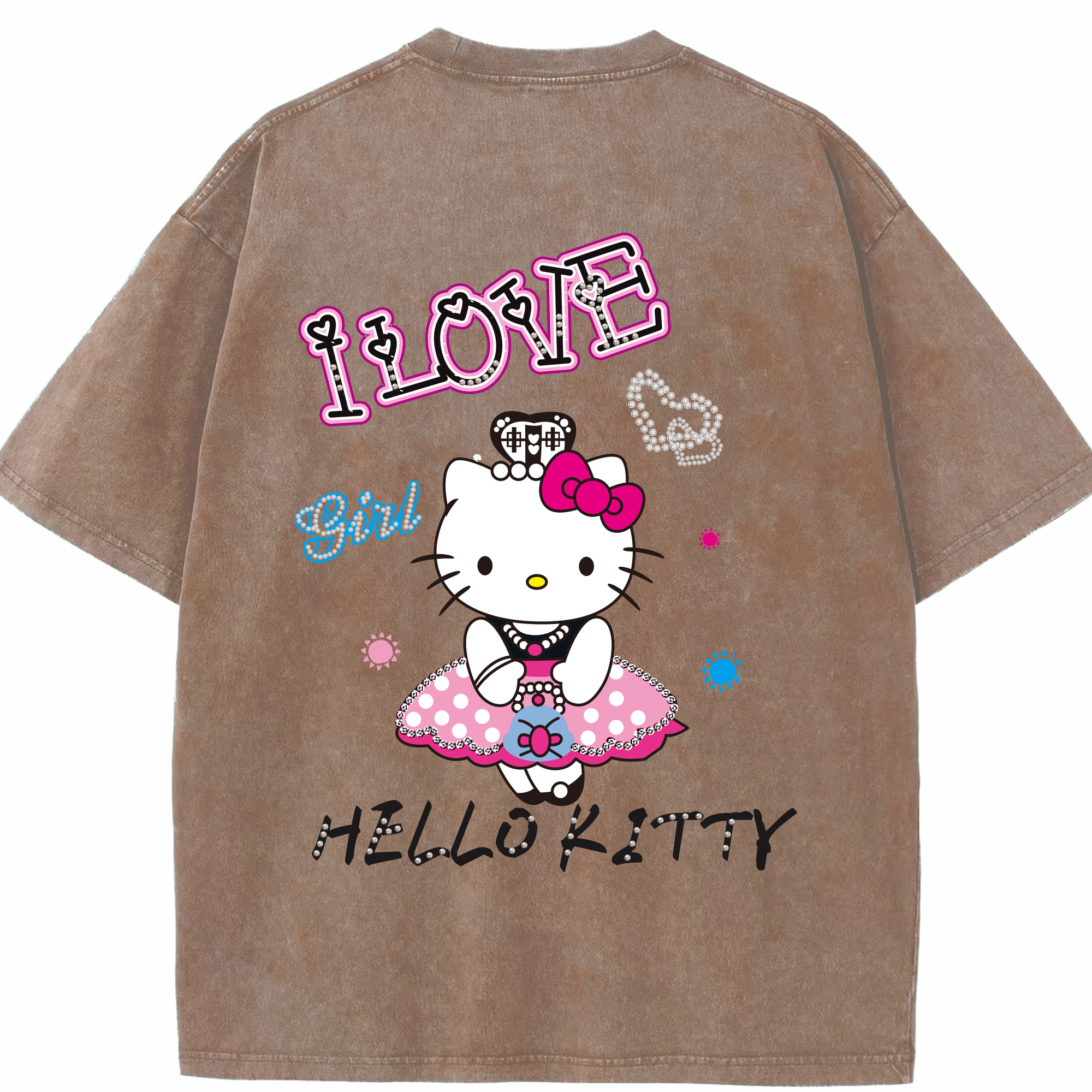 （画像用） Hello Kitty ハローキティ 綿100% ヴィンテージ風 半袖Tシャツ（背面プリント）