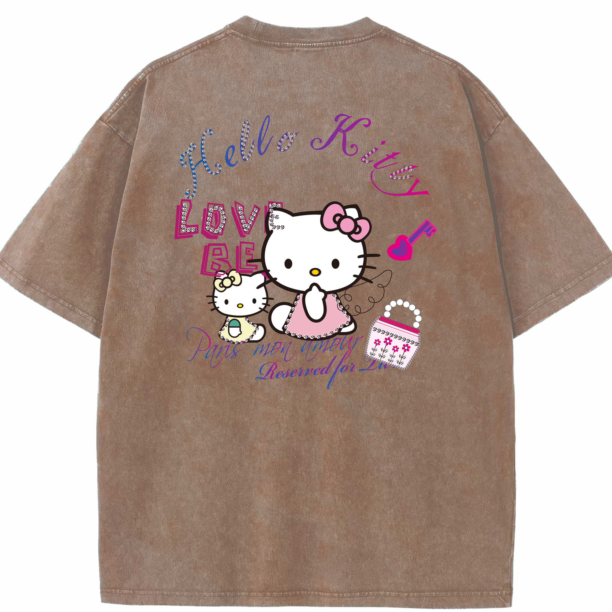 （画像用） Hello Kitty ハローキティ 綿100% ヴィンテージ風 半袖Tシャツ（背面プリント）