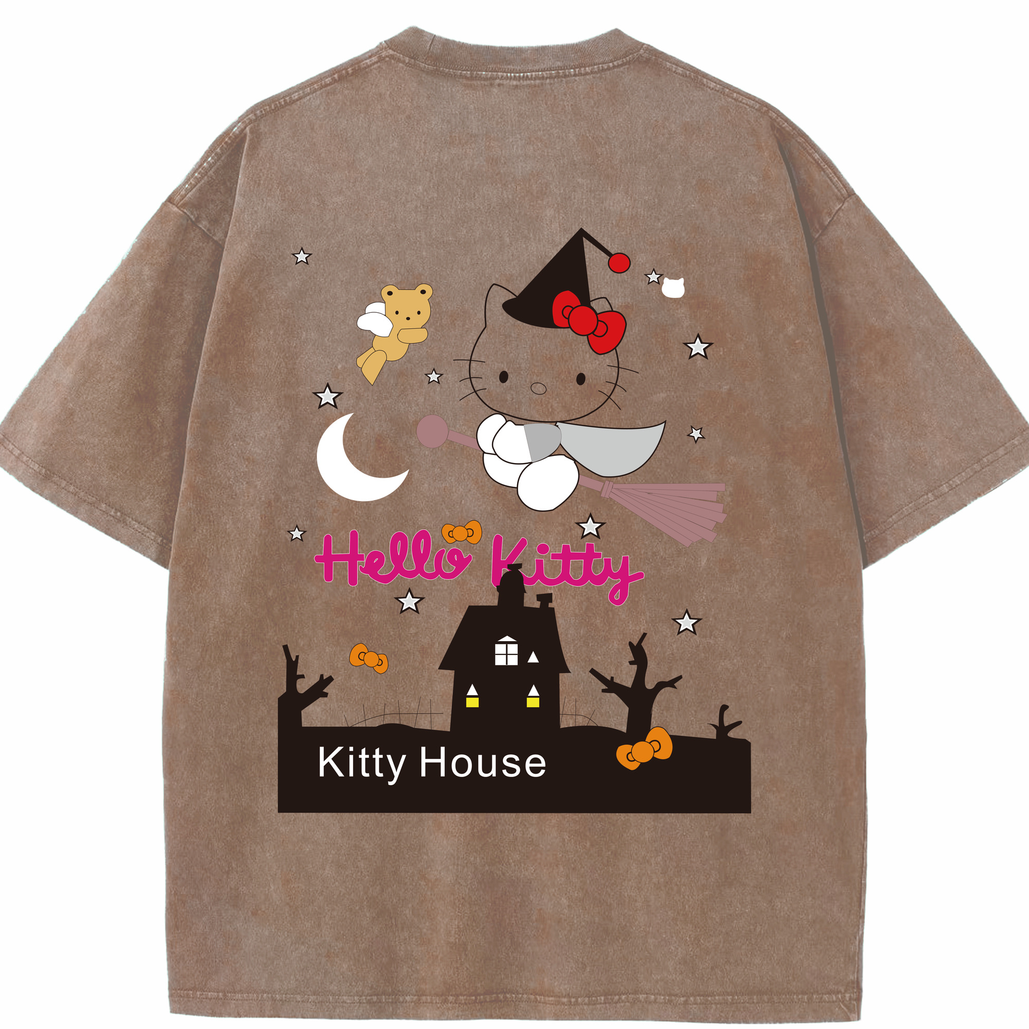（画像用） Hello Kitty ハローキティ 綿100% ヴィンテージ風 半袖Tシャツ（背面プリント）