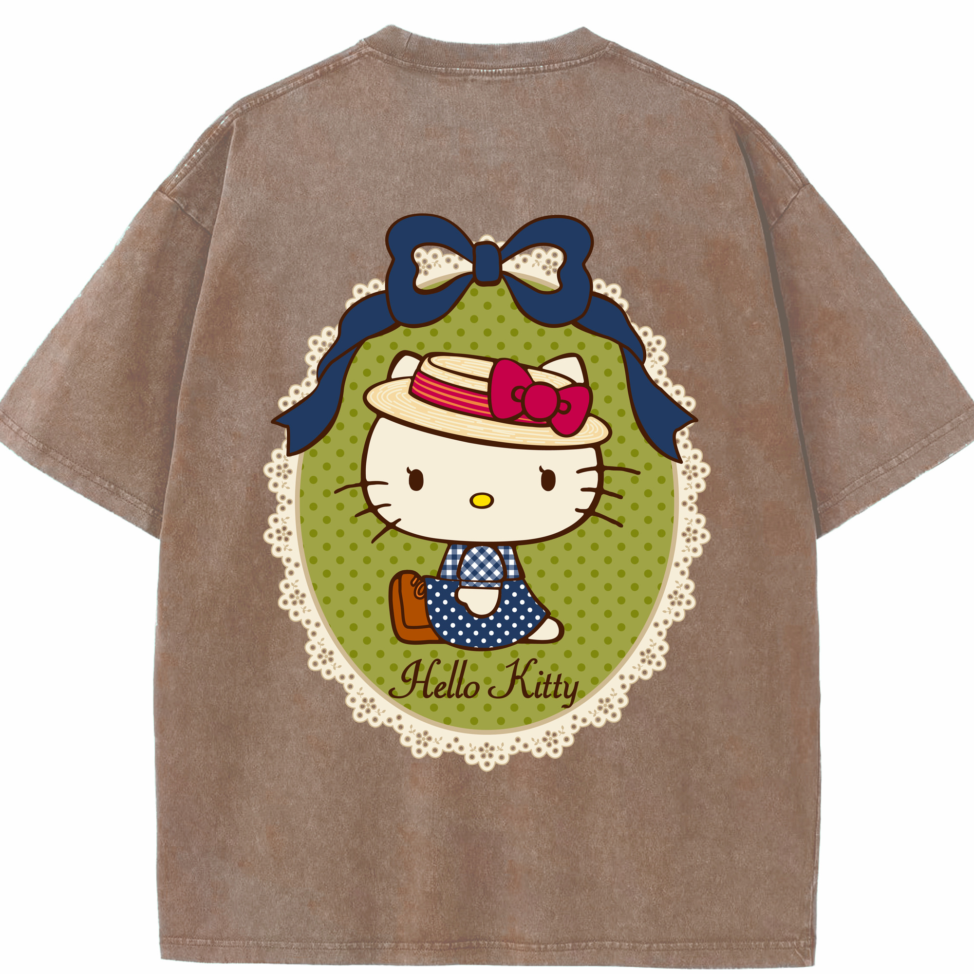 （画像用） Hello Kitty ハローキティ 綿100% ヴィンテージ風 半袖Tシャツ（背面プリント）