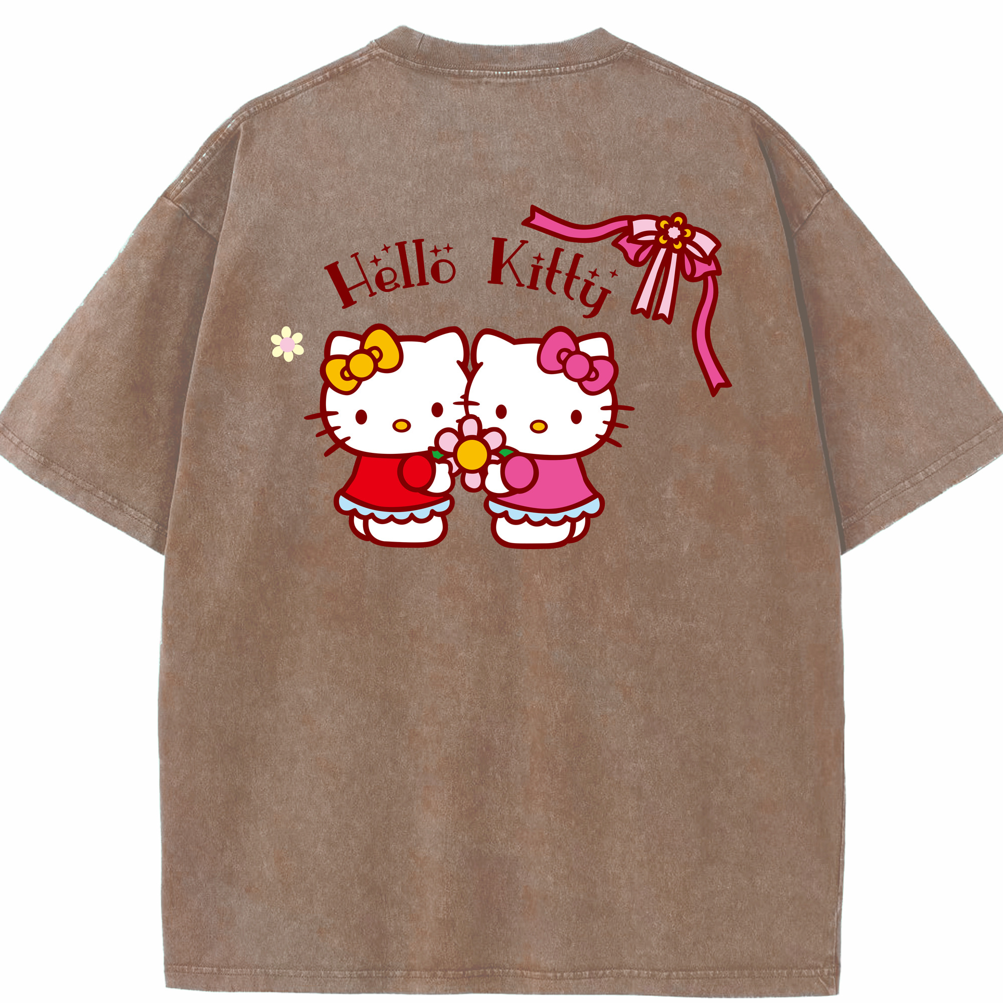 （画像用） Hello Kitty ハローキティ 綿100% ヴィンテージ風 半袖Tシャツ（背面プリント）