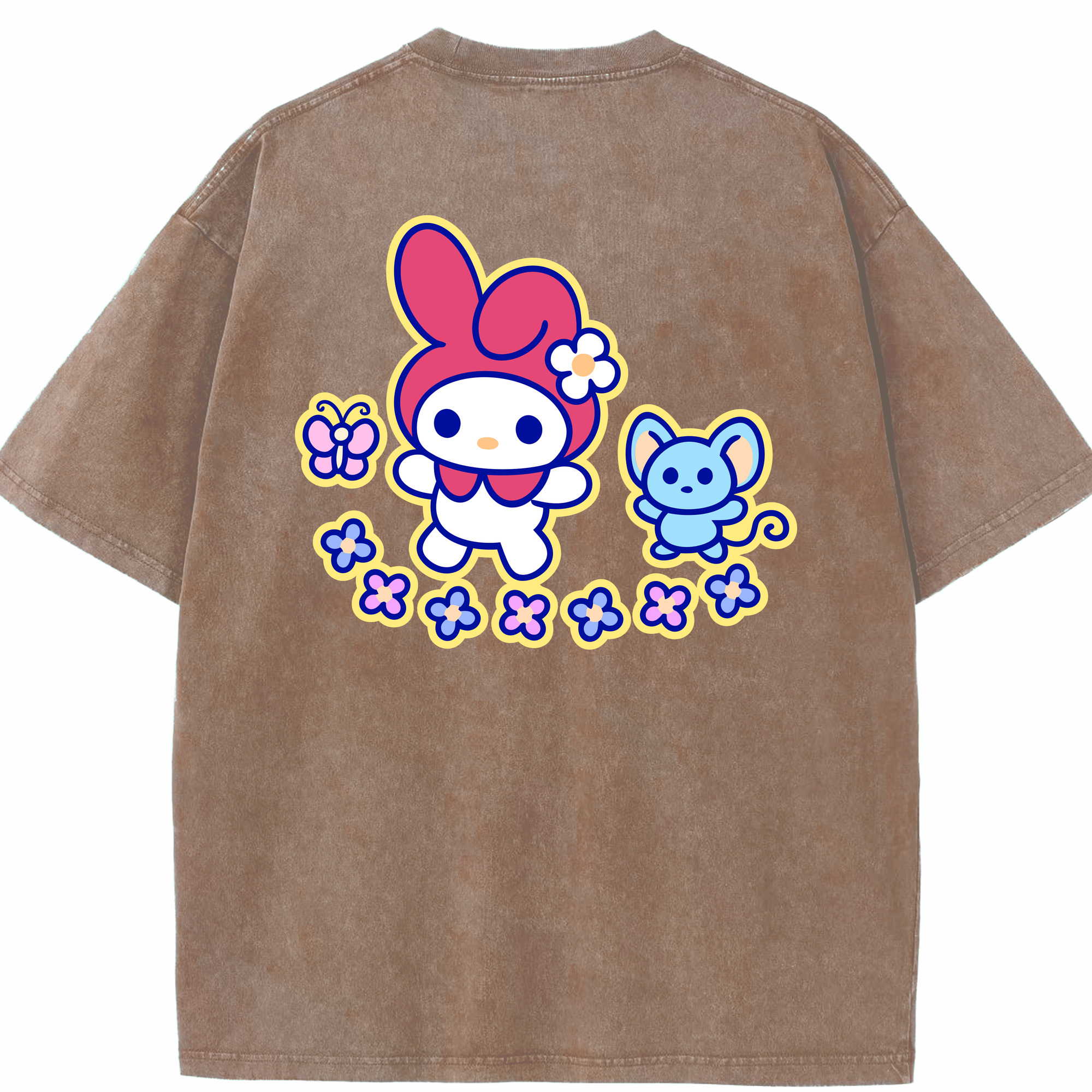 （画像用） Hello Kitty ハローキティ 綿100% ヴィンテージ風 半袖Tシャツ（背面プリント）