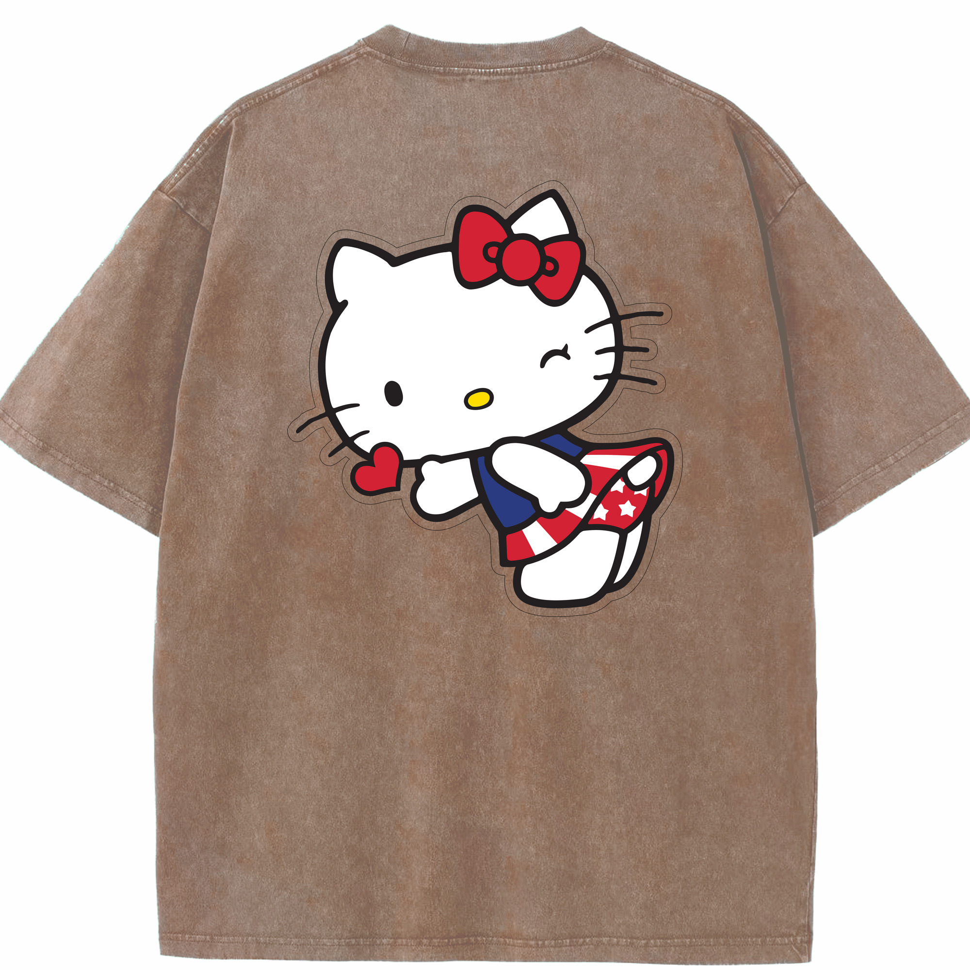 （画像用） Hello Kitty ハローキティ 綿100% ヴィンテージ風 半袖Tシャツ（背面プリント）