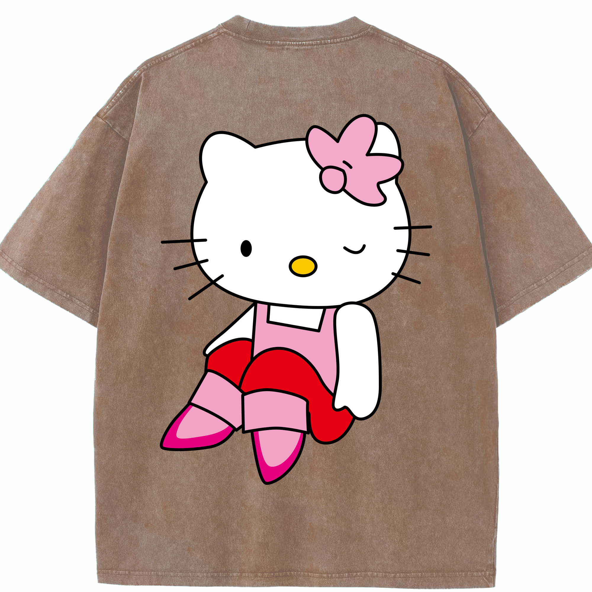 （画像用） Hello Kitty ハローキティ 綿100% ヴィンテージ風 半袖Tシャツ（背面プリント）