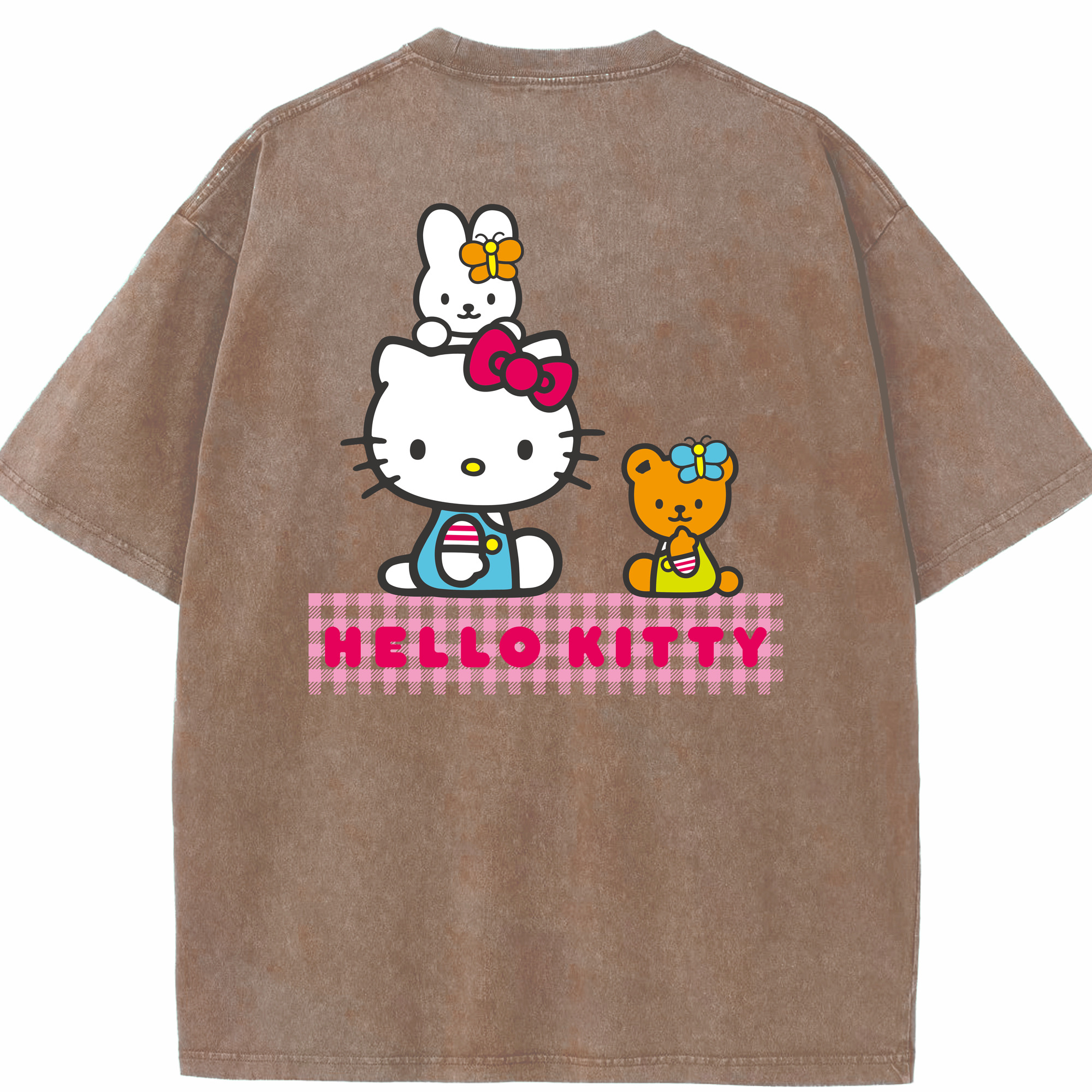 （画像用） Hello Kitty ハローキティ 綿100% ヴィンテージ風 半袖Tシャツ（背面プリント）