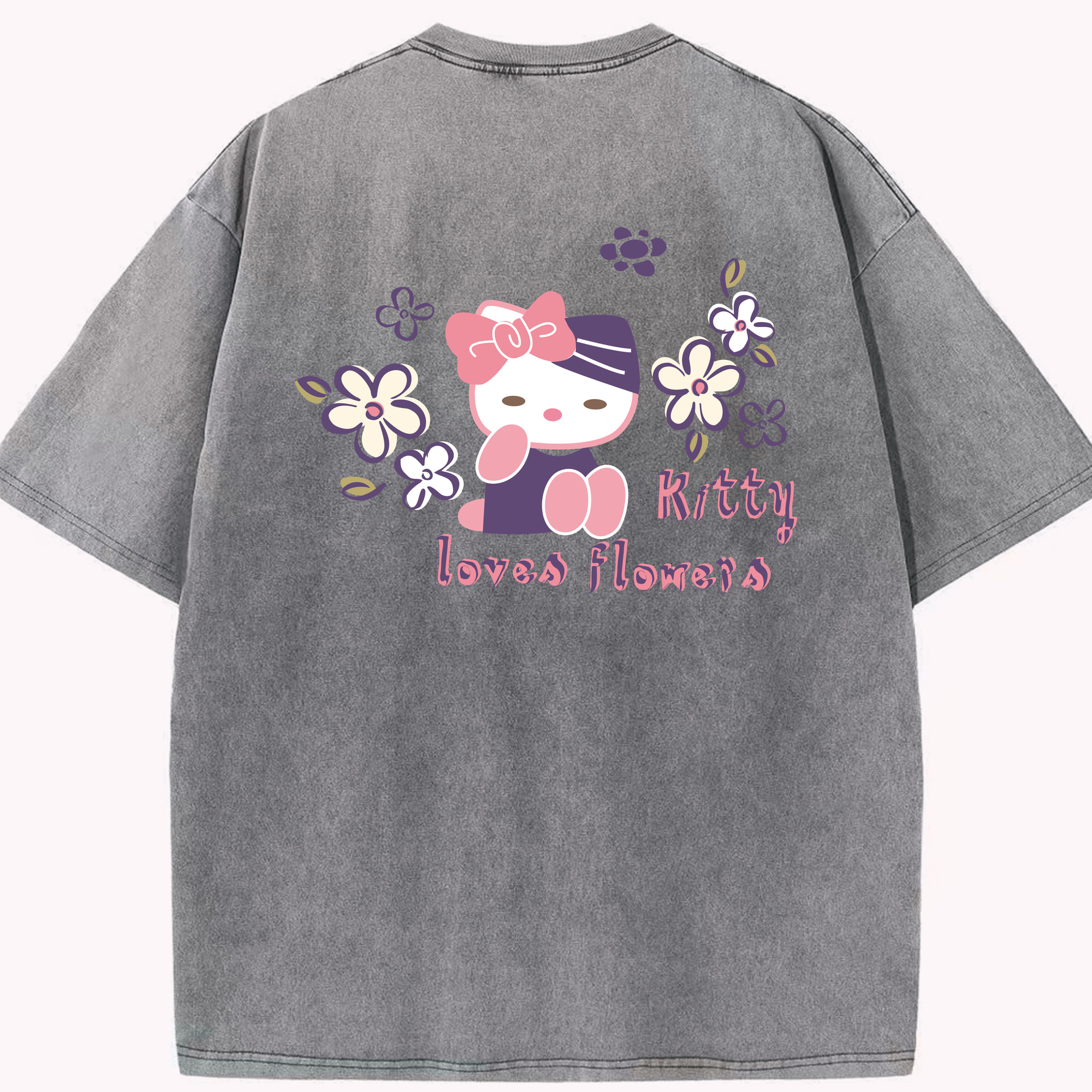 （画像用） Hello Kitty ハローキティ 綿100% ヴィンテージ風 半袖Tシャツ（背面プリント）
