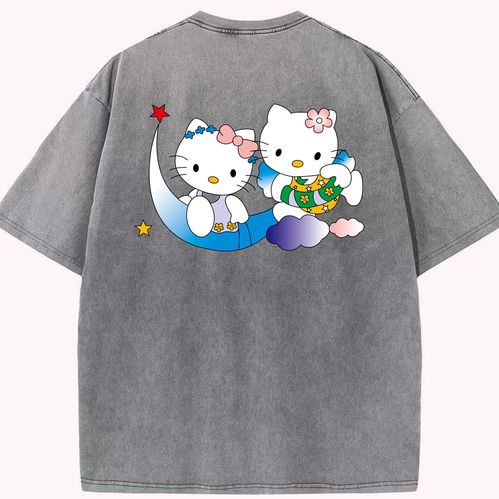 （画像用） Hello Kitty ハローキティ 綿100% ヴィンテージ風 半袖Tシャツ（背面プリント）