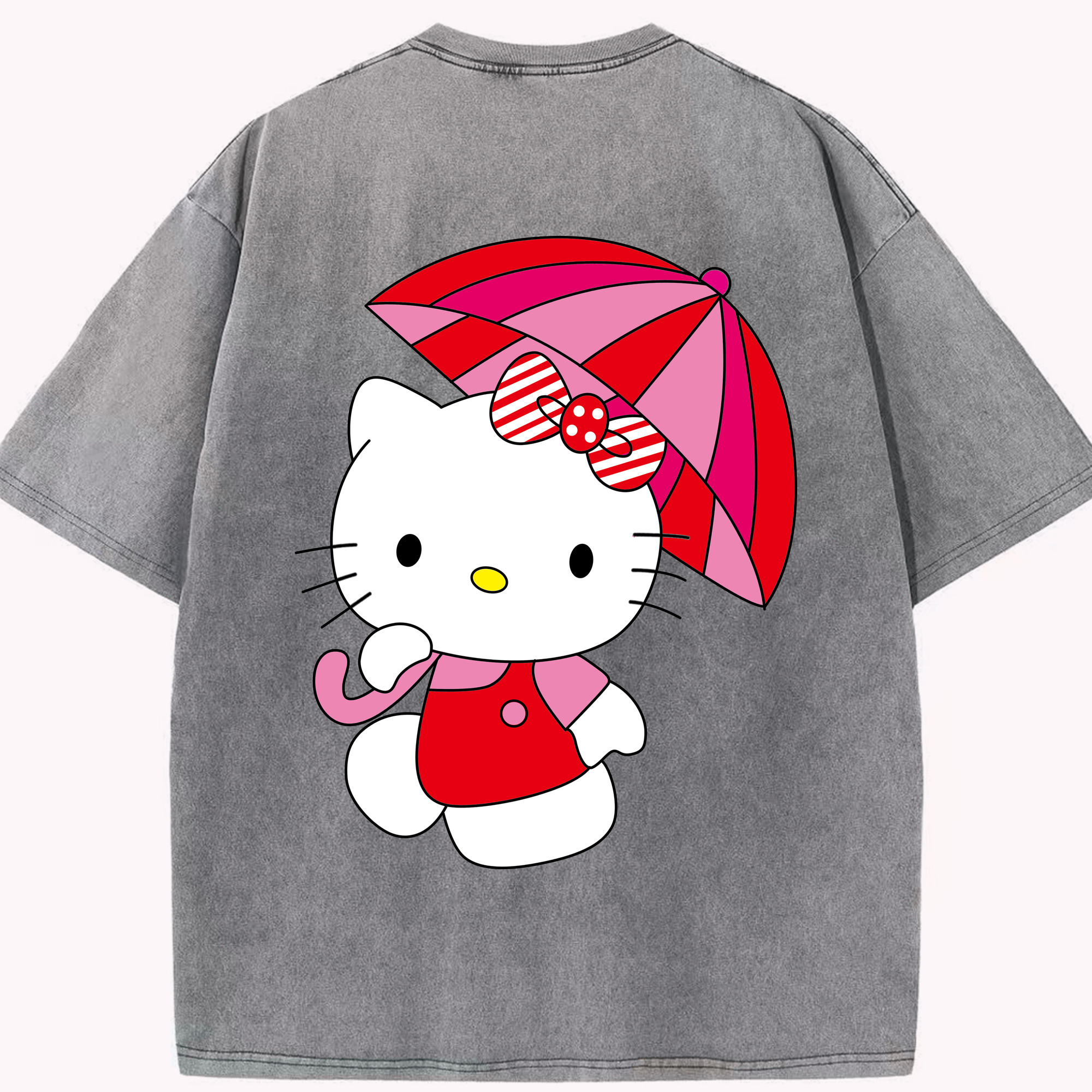 （画像用） Hello Kitty ハローキティ 綿100% ヴィンテージ風 半袖Tシャツ（背面プリント）