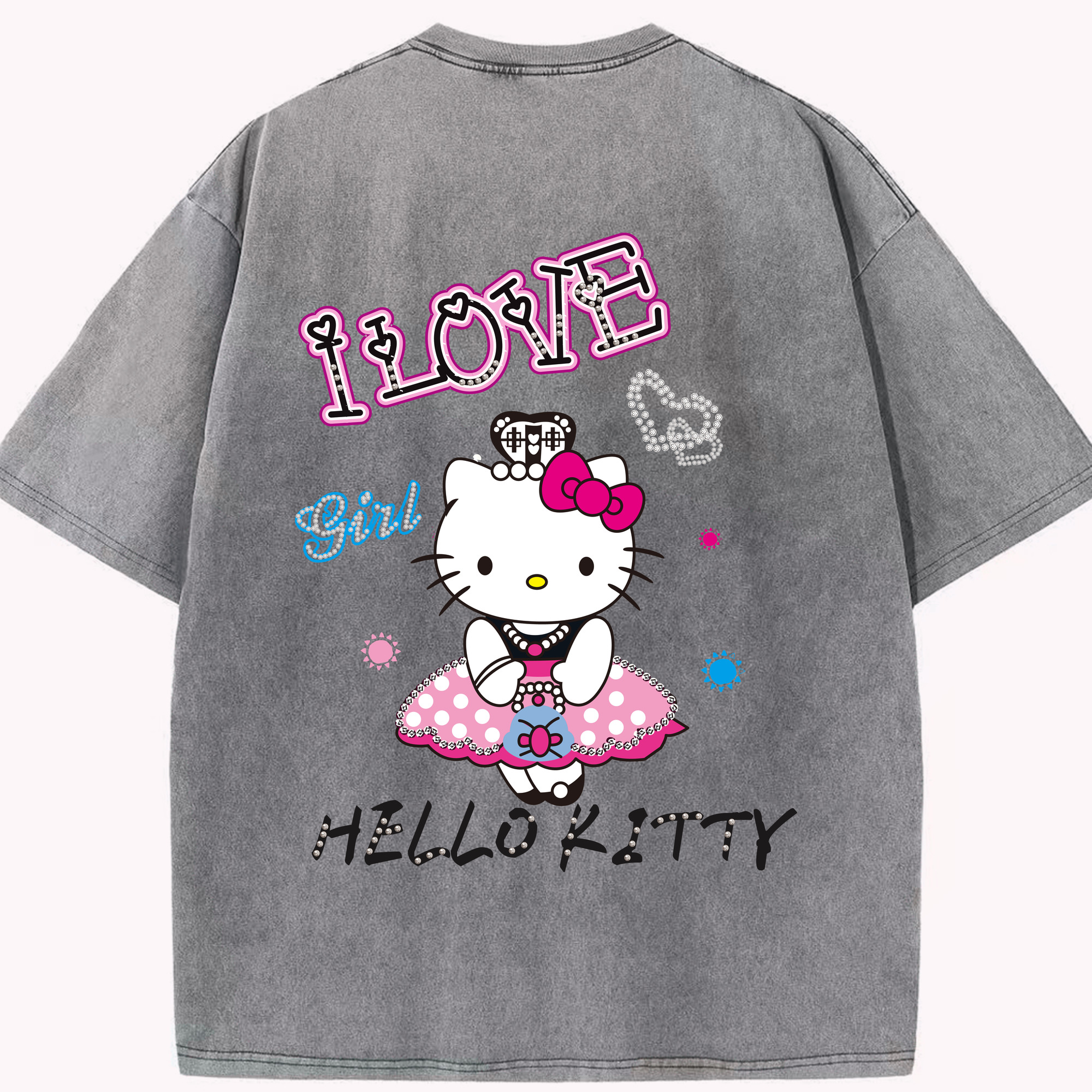 （画像用） Hello Kitty ハローキティ 綿100% ヴィンテージ風 半袖Tシャツ（背面プリント）