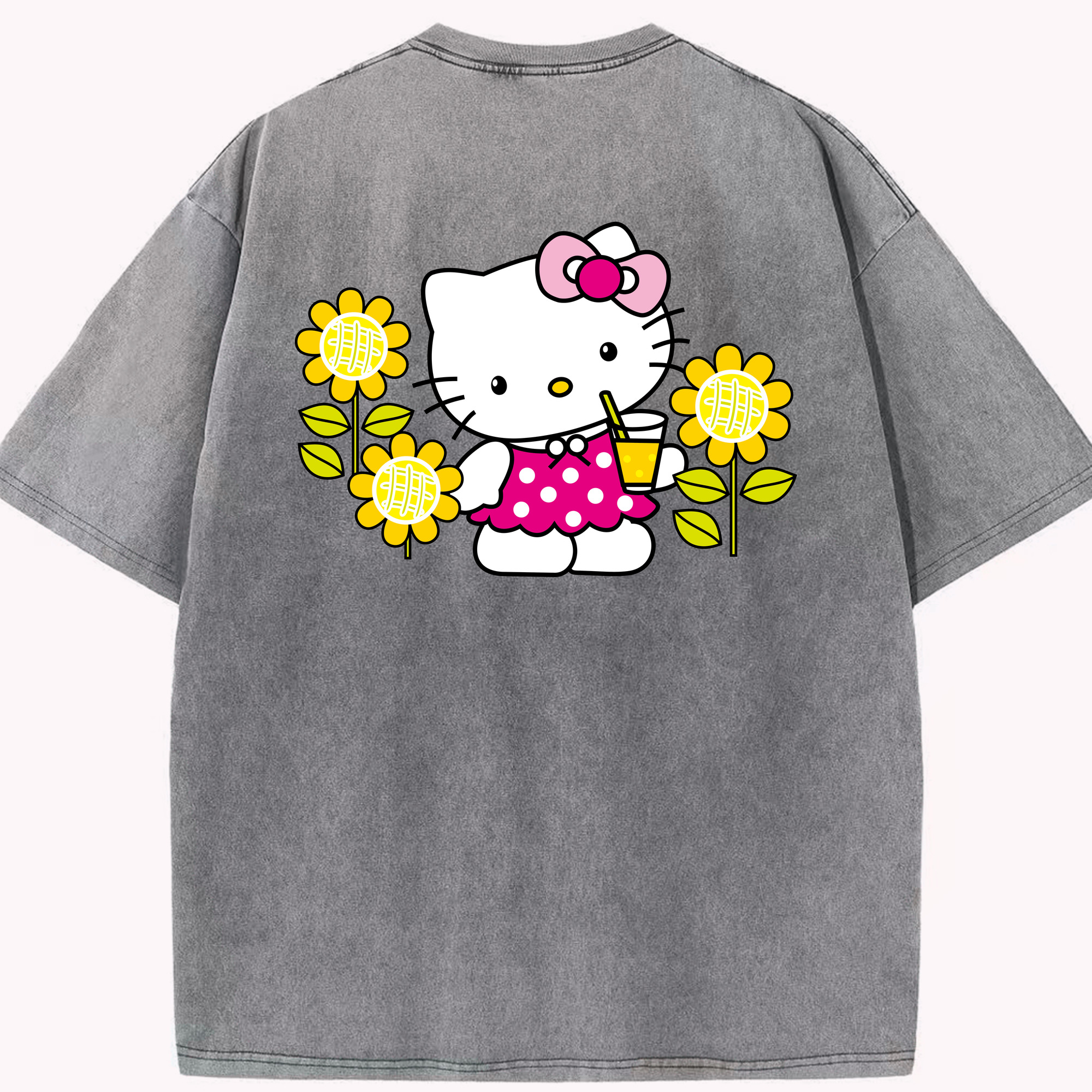 （画像用） Hello Kitty ハローキティ 綿100% ヴィンテージ風 半袖Tシャツ（背面プリント）