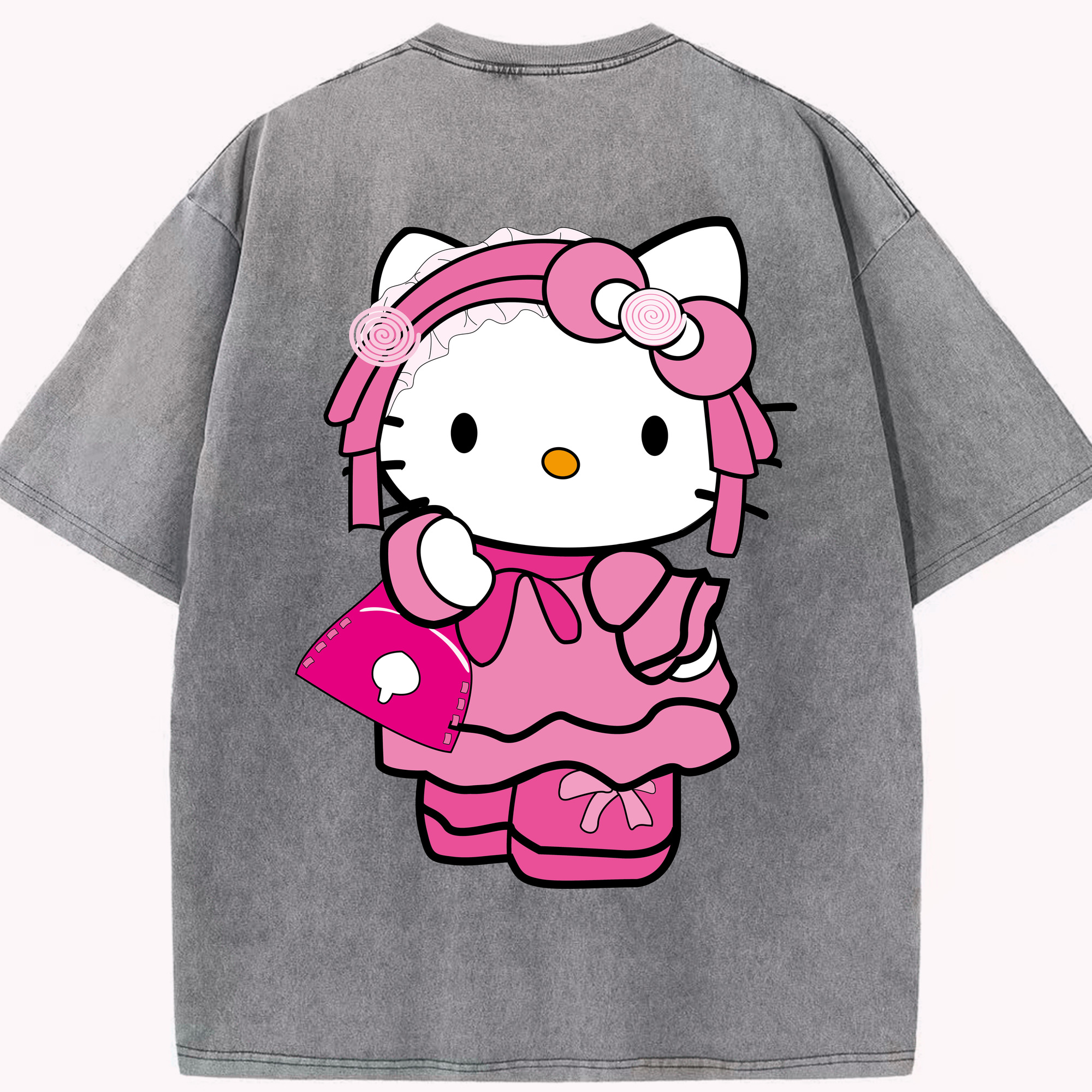 （画像用） Hello Kitty ハローキティ 綿100% ヴィンテージ風 半袖Tシャツ（背面プリント）