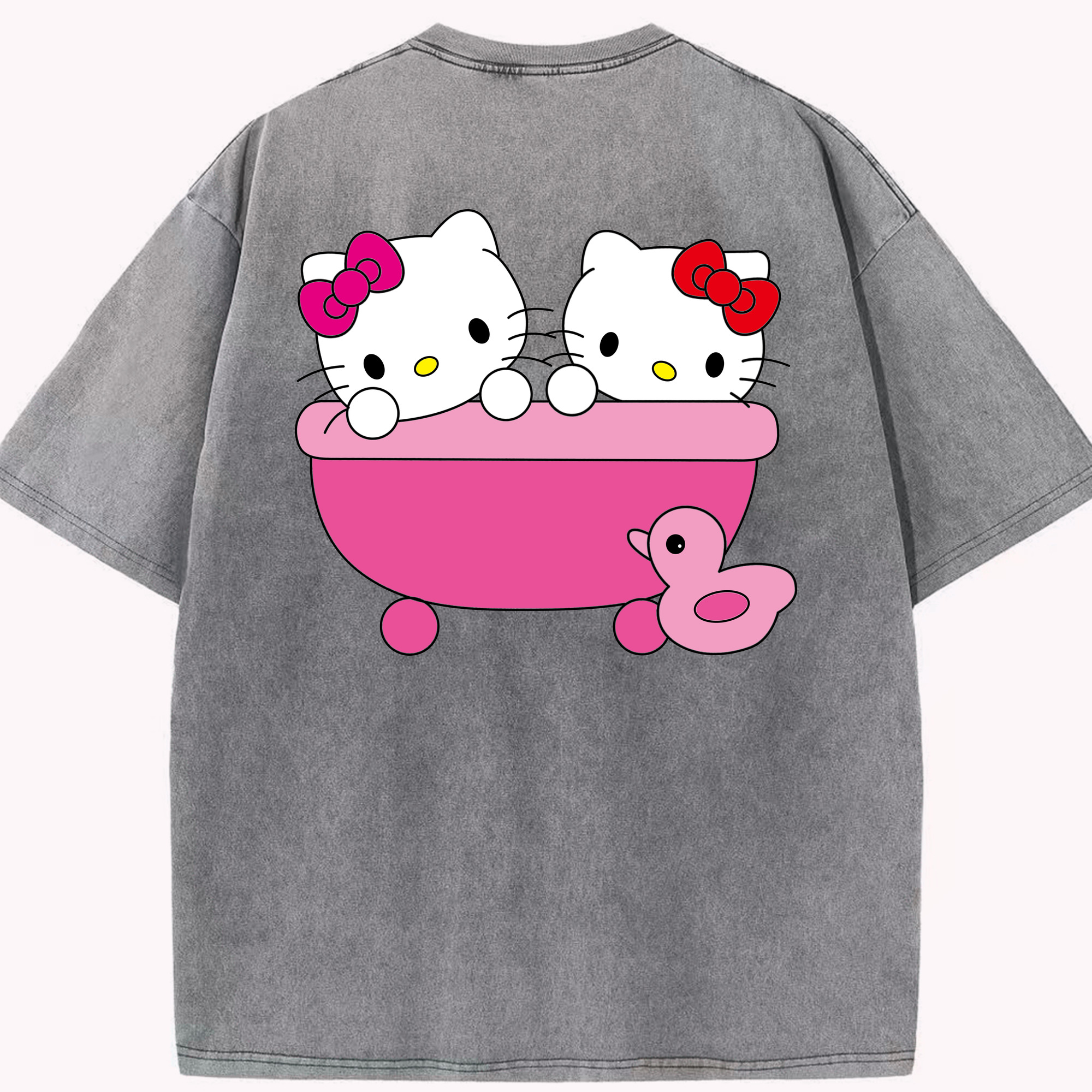 （画像用） Hello Kitty ハローキティ 綿100% ヴィンテージ風 半袖Tシャツ（背面プリント）