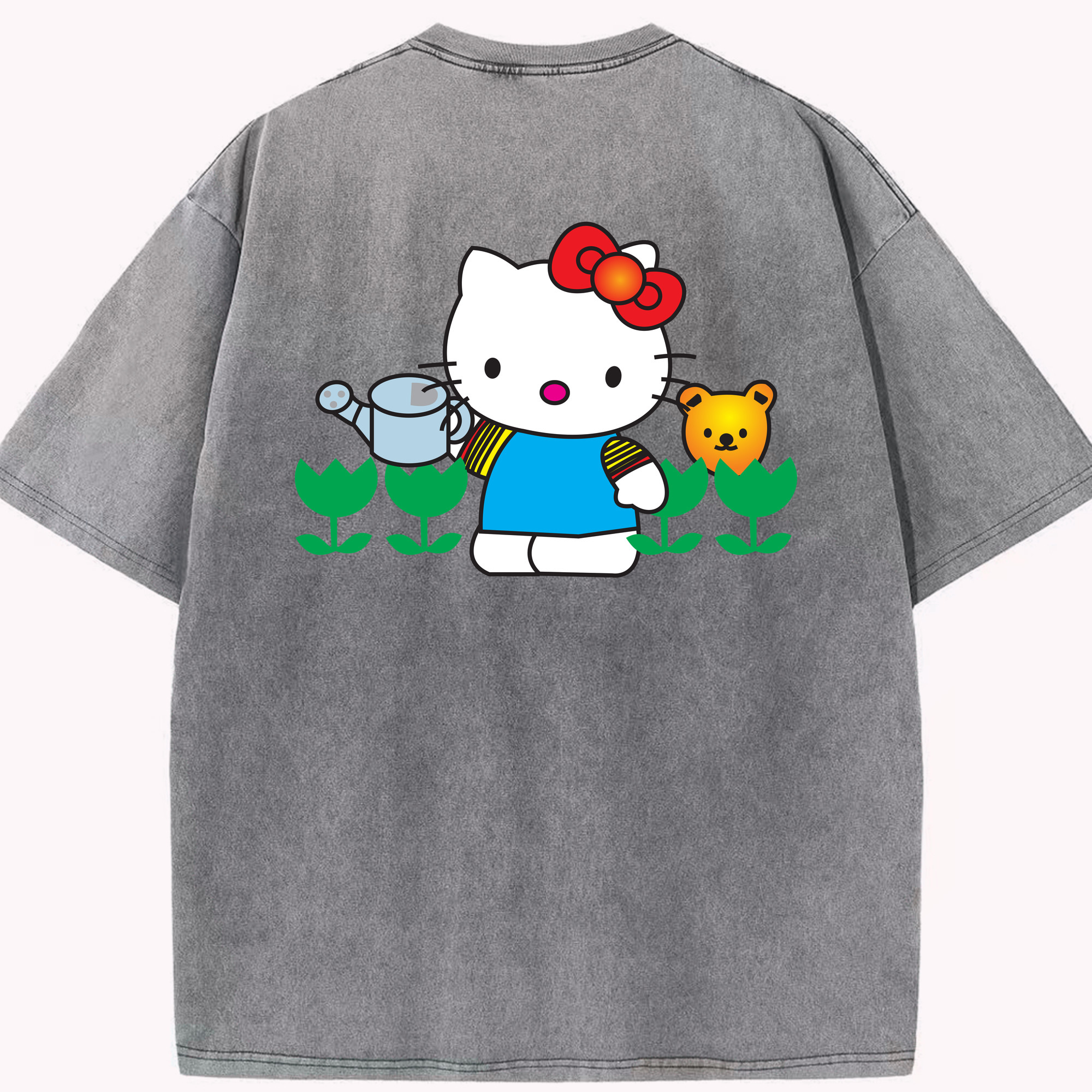（画像用） Hello Kitty ハローキティ 綿100% ヴィンテージ風 半袖Tシャツ（背面プリント）