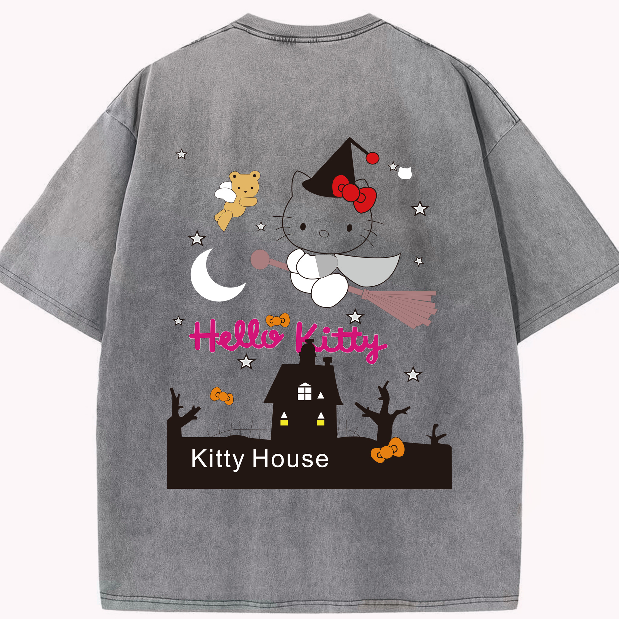 （画像用） Hello Kitty ハローキティ 綿100% ヴィンテージ風 半袖Tシャツ（背面プリント）