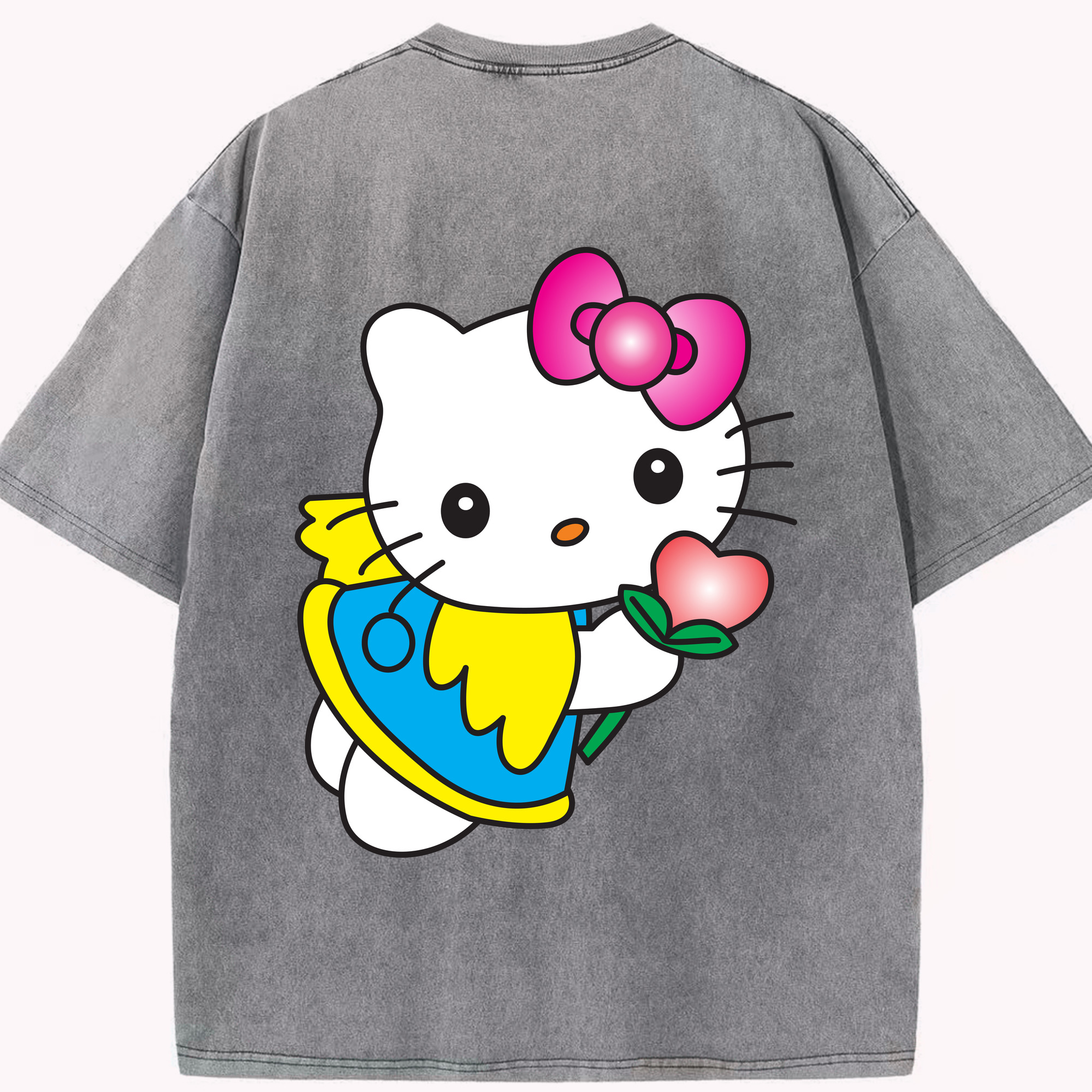 （画像用） Hello Kitty ハローキティ 綿100% ヴィンテージ風 半袖Tシャツ（背面プリント）