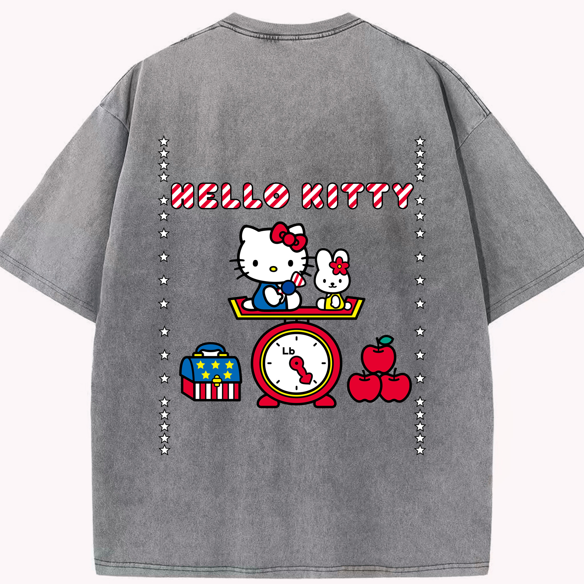 （画像用） Hello Kitty ハローキティ 綿100% ヴィンテージ風 半袖Tシャツ（背面プリント）