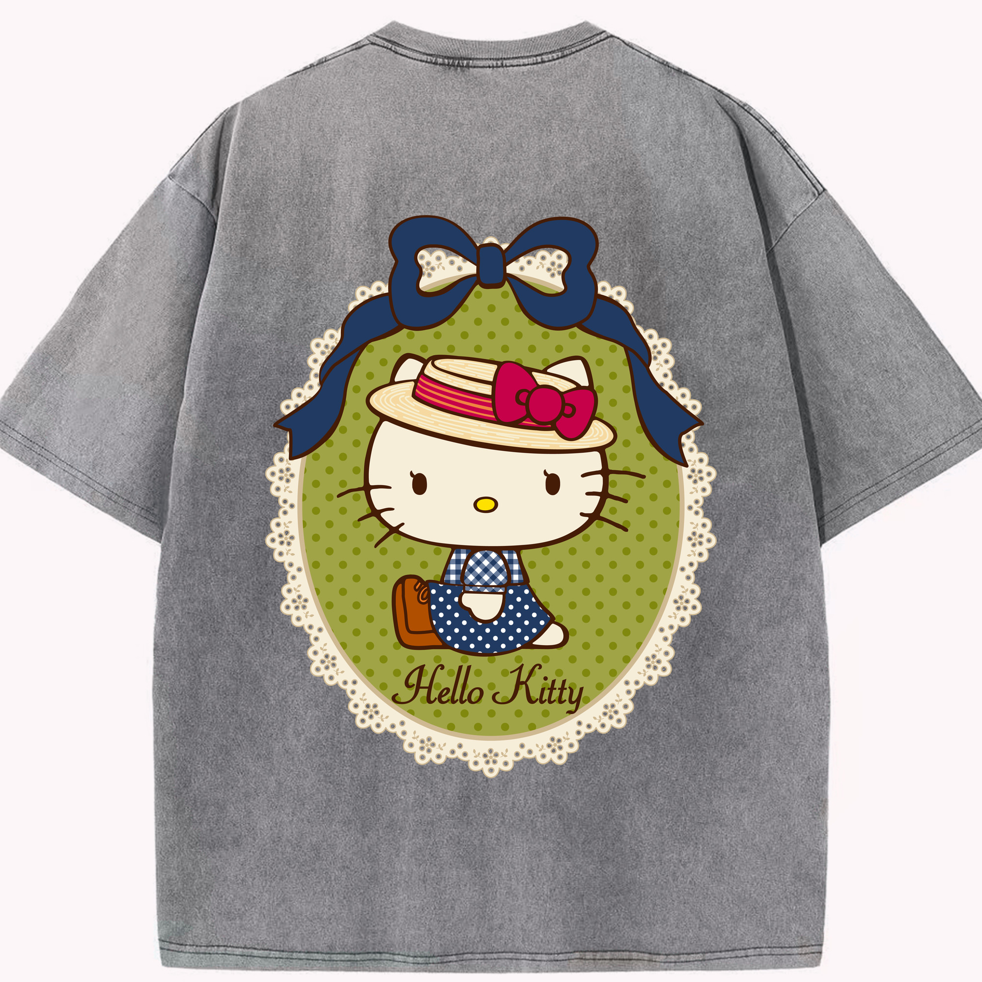（画像用） Hello Kitty ハローキティ 綿100% ヴィンテージ風 半袖Tシャツ（背面プリント）