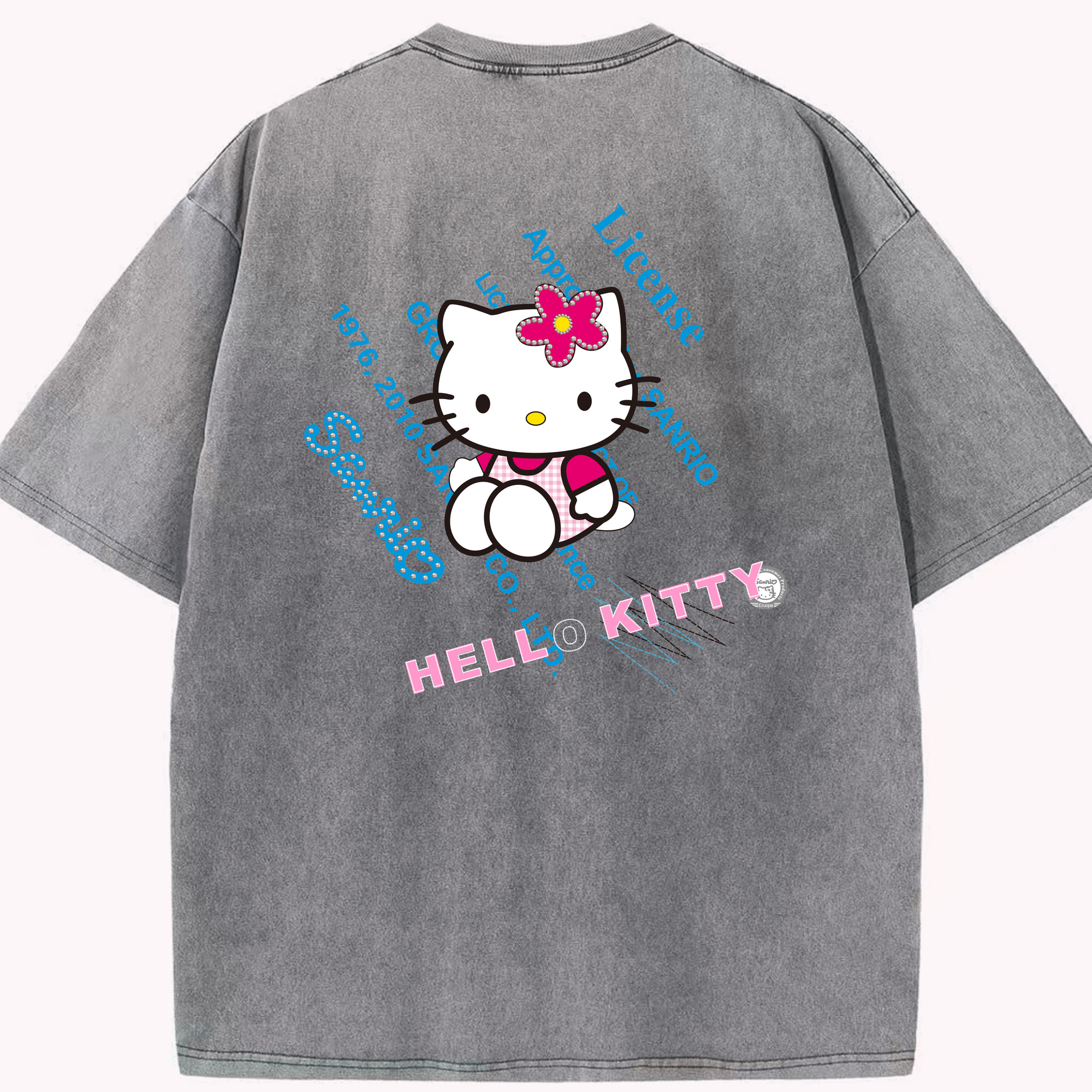 （画像用） Hello Kitty ハローキティ 綿100% ヴィンテージ風 半袖Tシャツ（背面プリント）