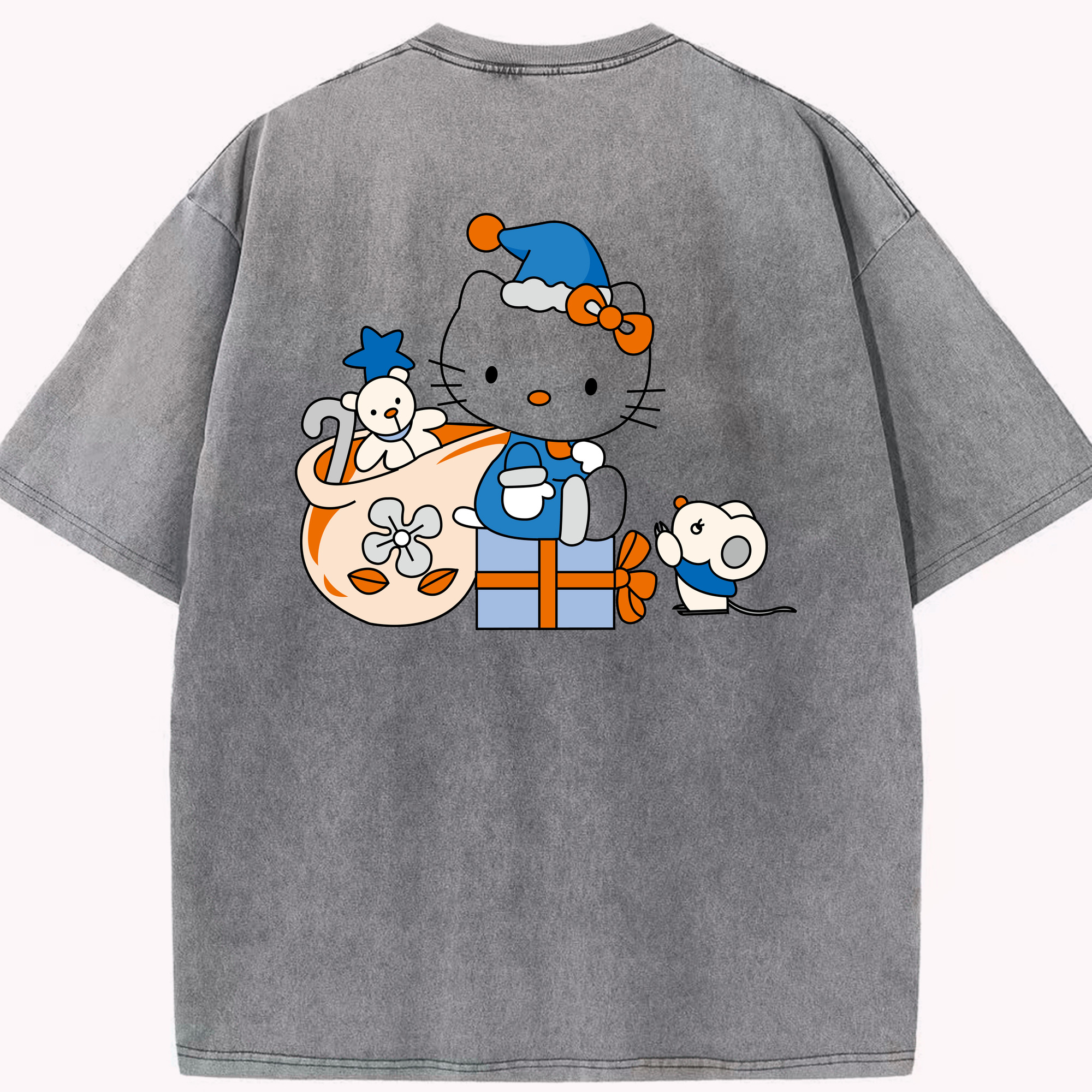 （画像用） Hello Kitty ハローキティ 綿100% ヴィンテージ風 半袖Tシャツ（背面プリント）