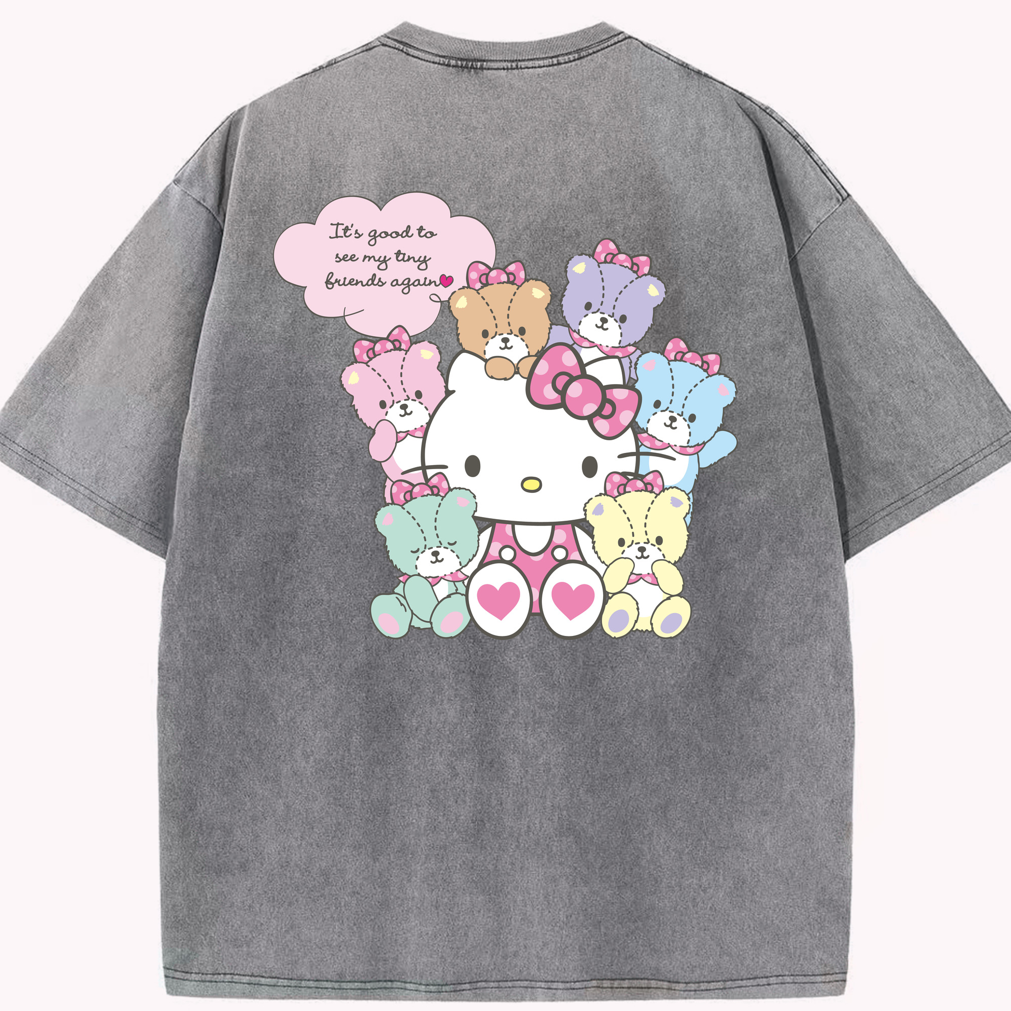 （画像用） Hello Kitty ハローキティ 綿100% ヴィンテージ風 半袖Tシャツ（背面プリント）