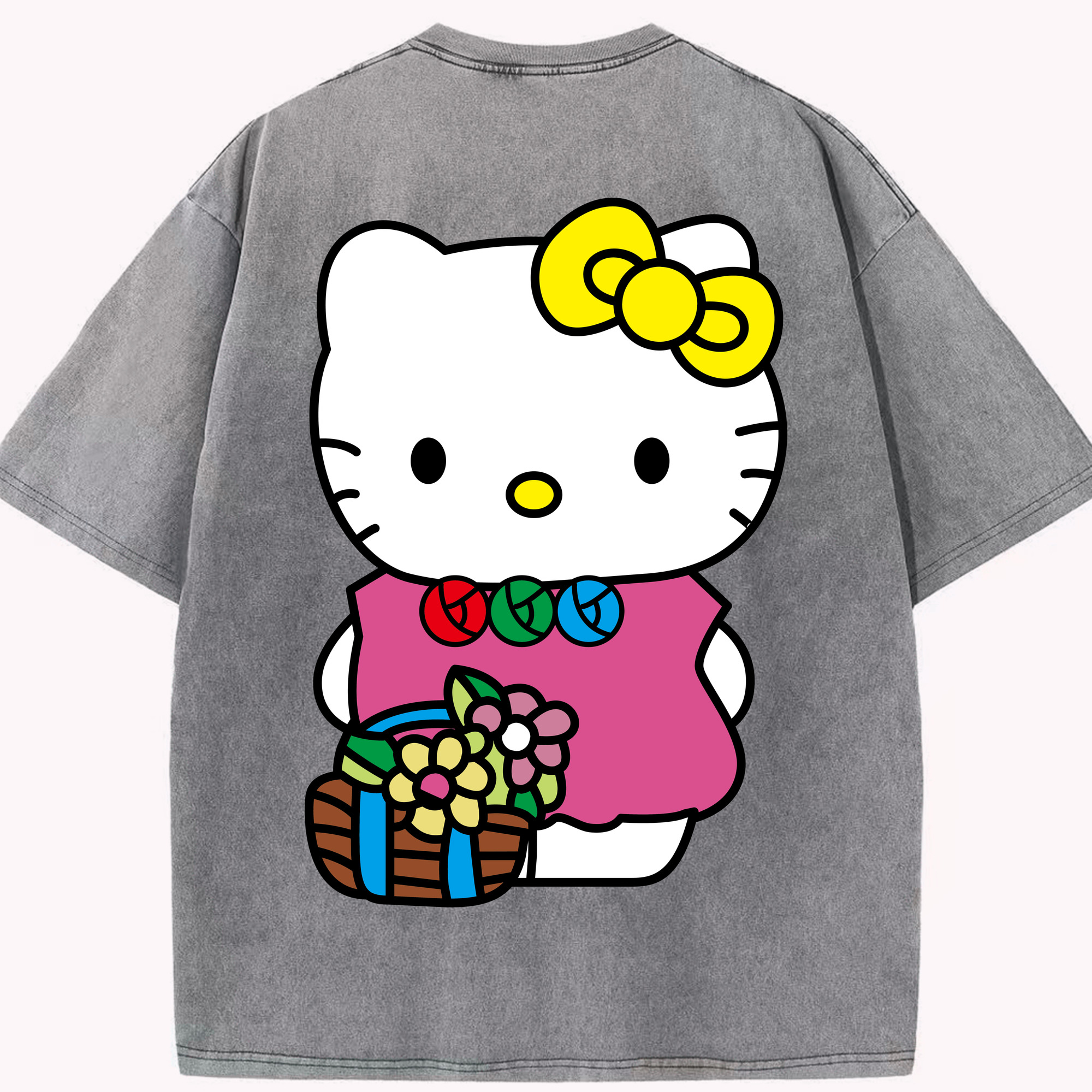 （画像用） Hello Kitty ハローキティ 綿100% ヴィンテージ風 半袖Tシャツ（背面プリント）