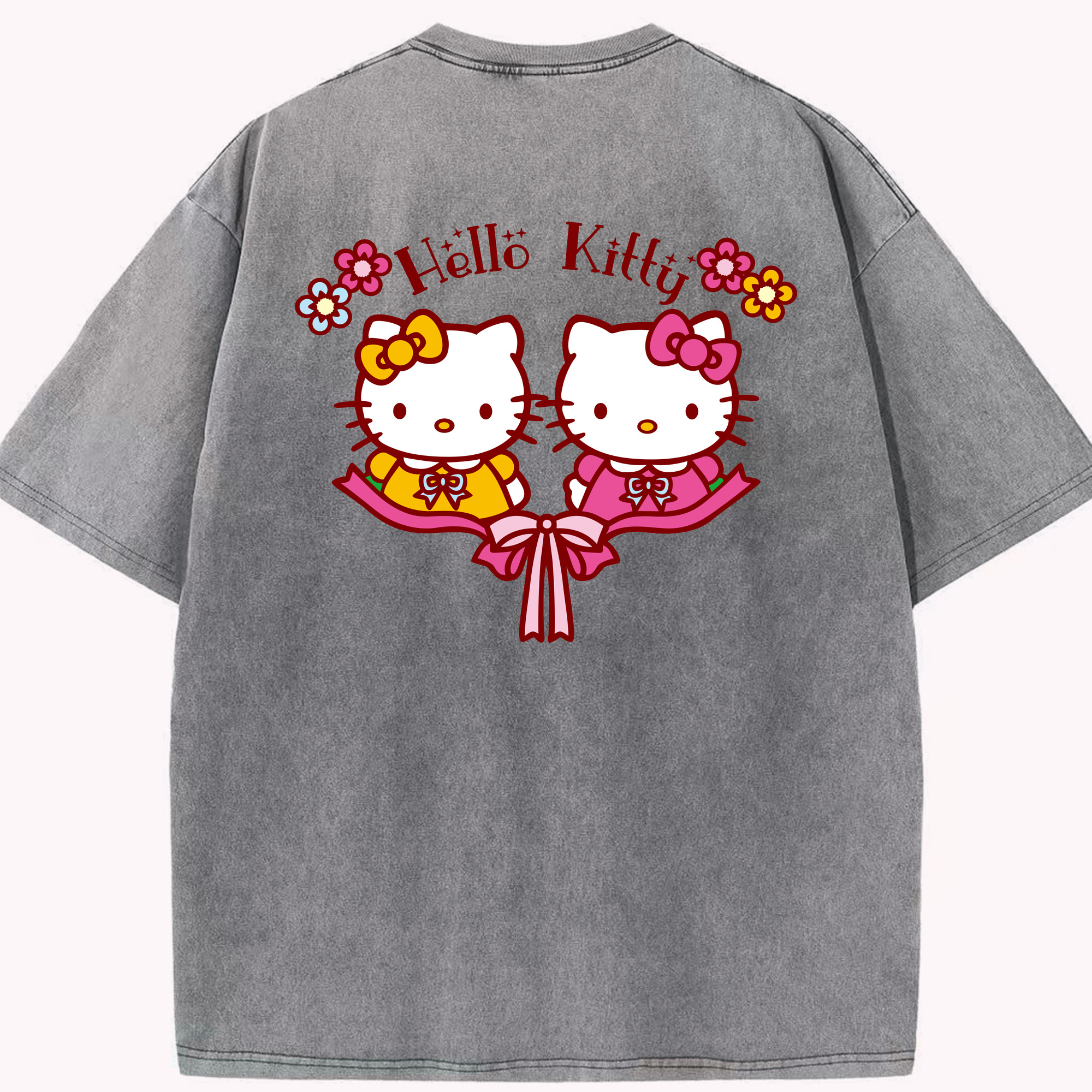 （画像用） Hello Kitty ハローキティ 綿100% ヴィンテージ風 半袖Tシャツ（背面プリント）