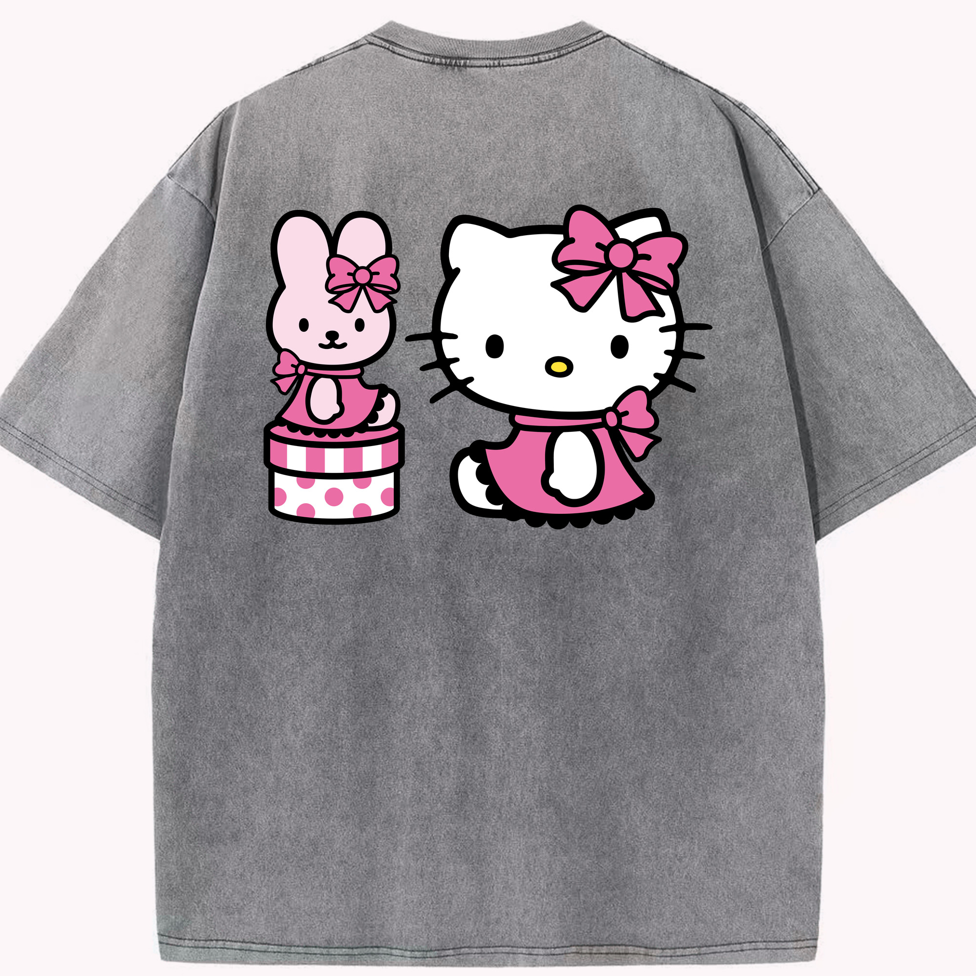 （画像用） Hello Kitty ハローキティ 綿100% ヴィンテージ風 半袖Tシャツ（背面プリント）