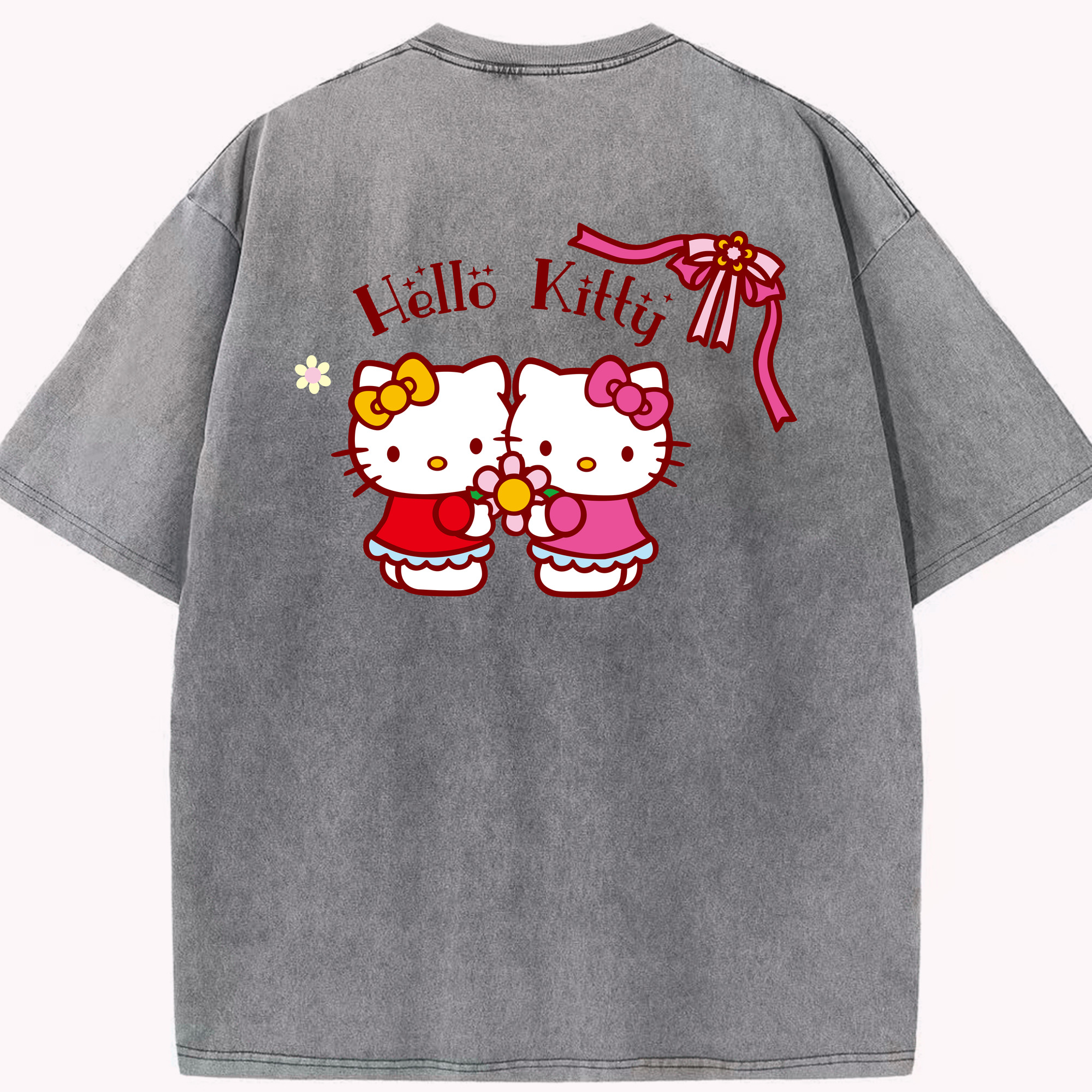 （画像用） Hello Kitty ハローキティ 綿100% ヴィンテージ風 半袖Tシャツ（背面プリント）