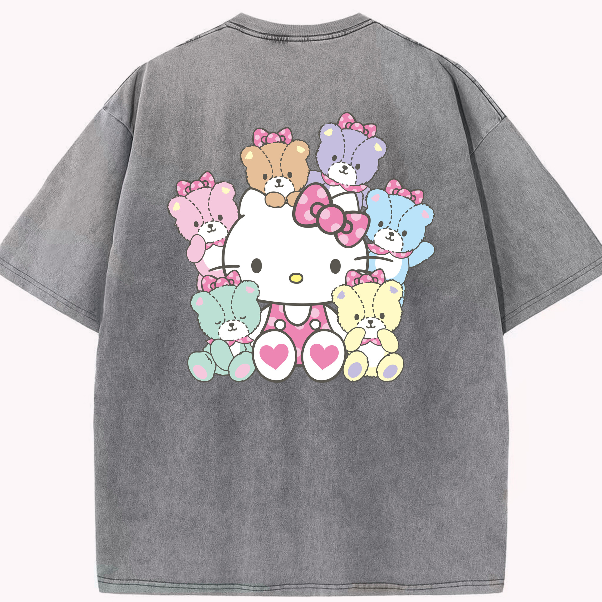 （画像用） Hello Kitty ハローキティ 綿100% ヴィンテージ風 半袖Tシャツ（背面プリント）