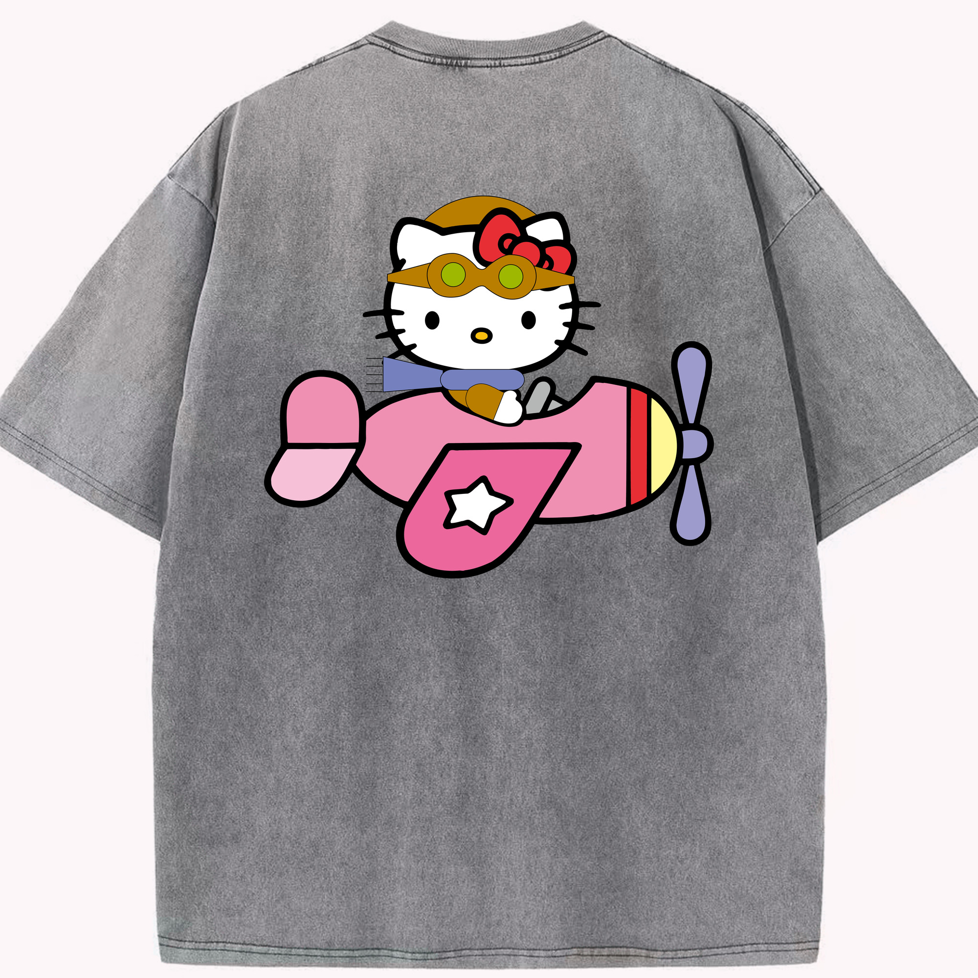 （画像用） Hello Kitty ハローキティ 綿100% ヴィンテージ風 半袖Tシャツ（背面プリント）