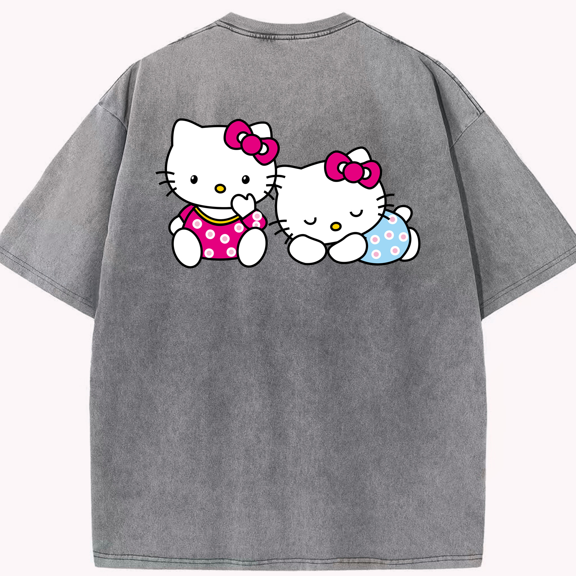 （画像用） Hello Kitty ハローキティ 綿100% ヴィンテージ風 半袖Tシャツ（背面プリント）