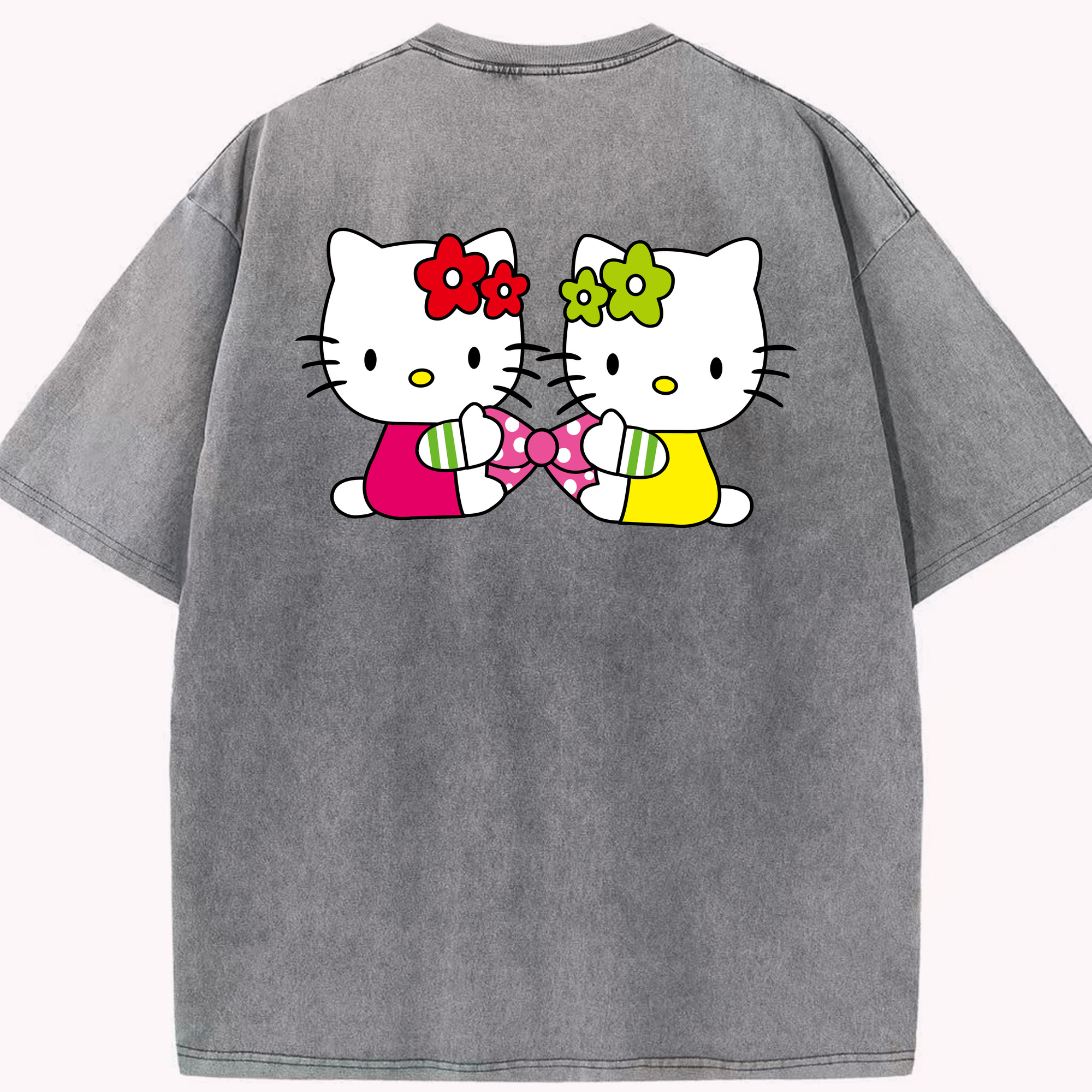（画像用） Hello Kitty ハローキティ 綿100% ヴィンテージ風 半袖Tシャツ（背面プリント）