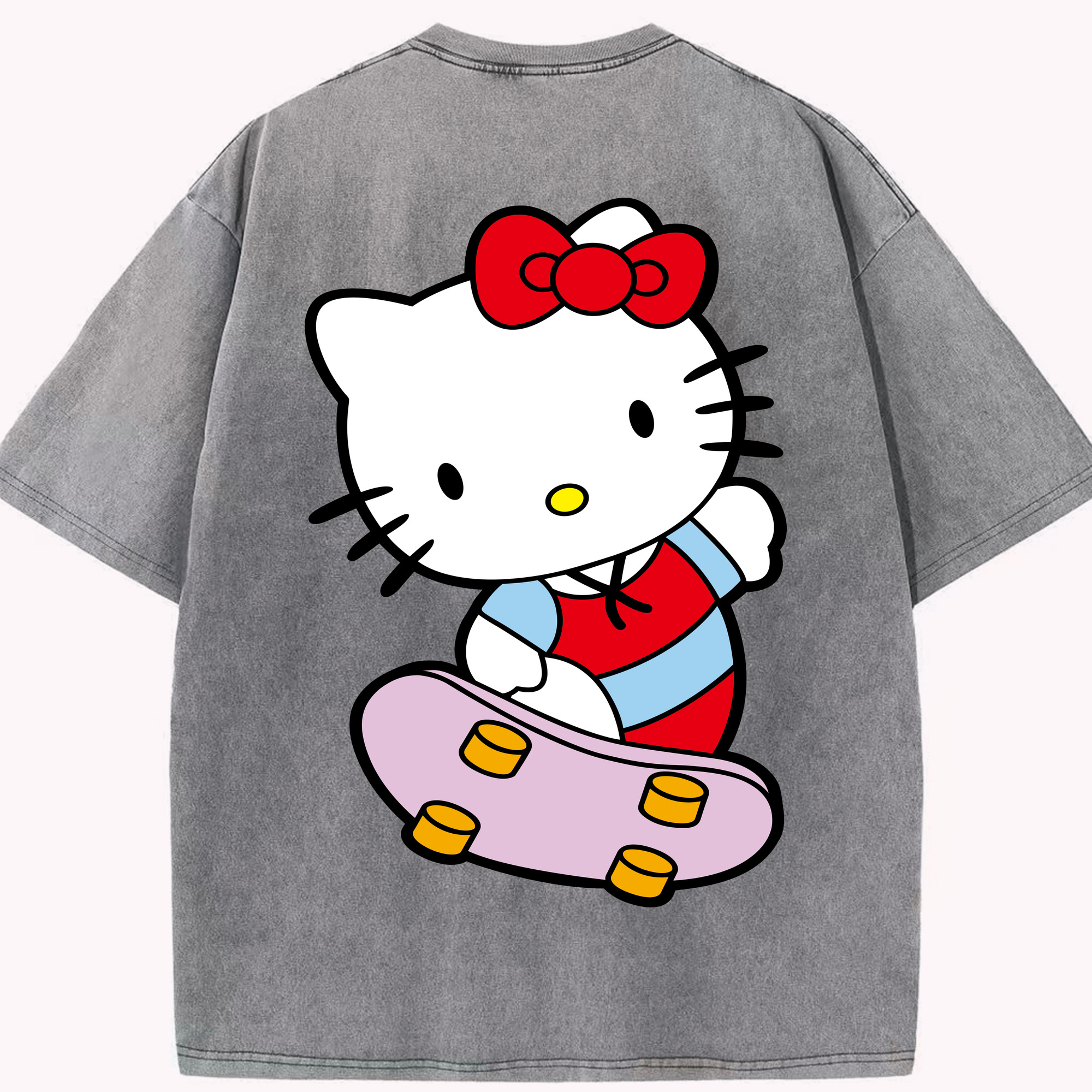 （画像用） Hello Kitty ハローキティ 綿100% ヴィンテージ風 半袖Tシャツ（背面プリント）