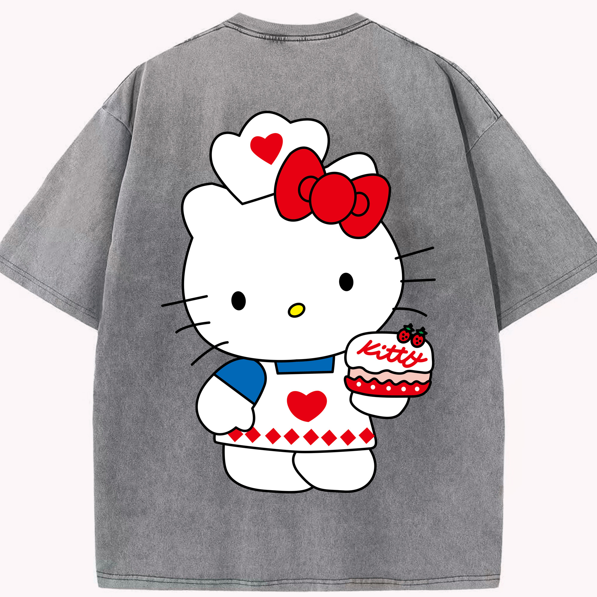 （画像用） Hello Kitty ハローキティ 綿100% ヴィンテージ風 半袖Tシャツ（背面プリント）