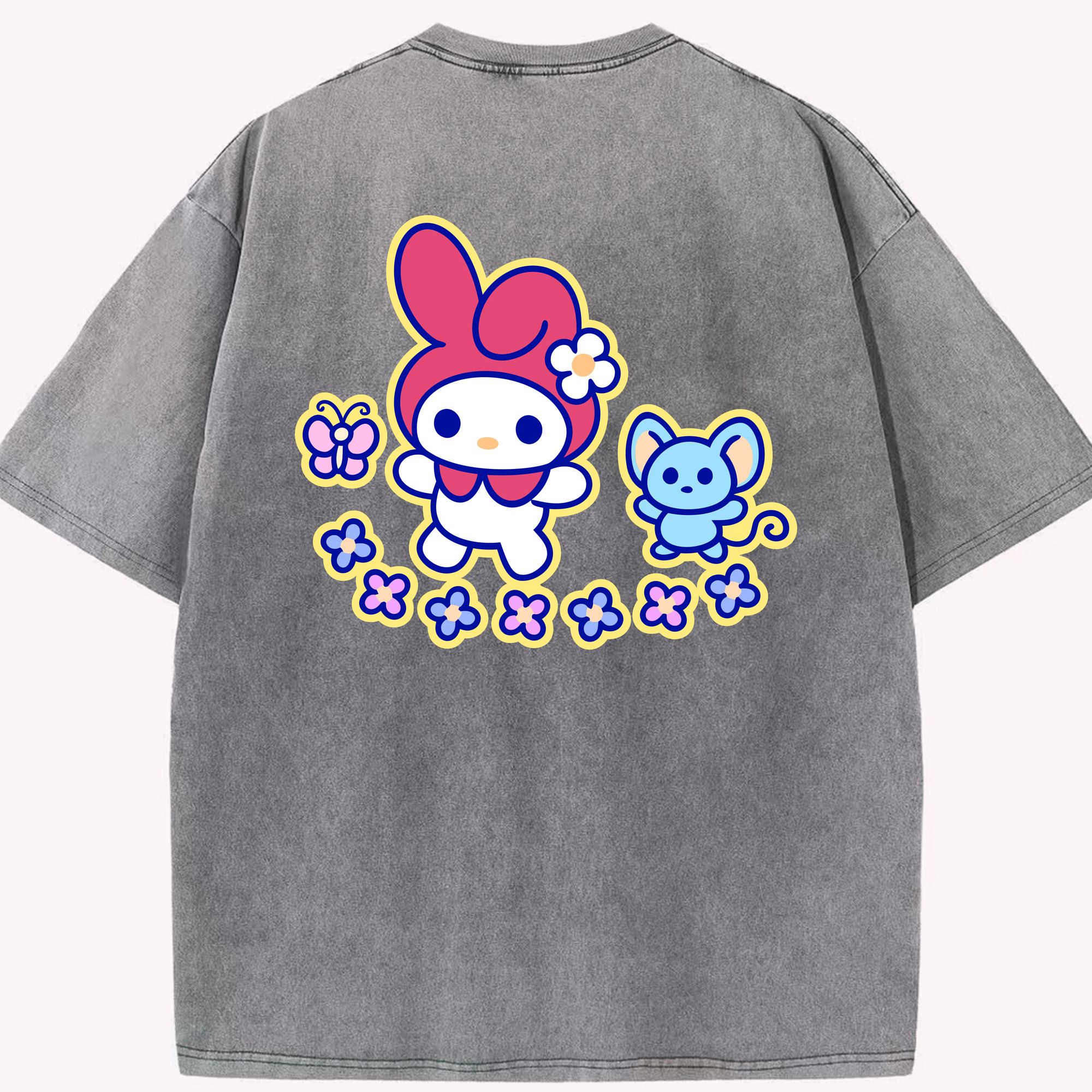 （画像用） Hello Kitty ハローキティ 綿100% ヴィンテージ風 半袖Tシャツ（背面プリント）
