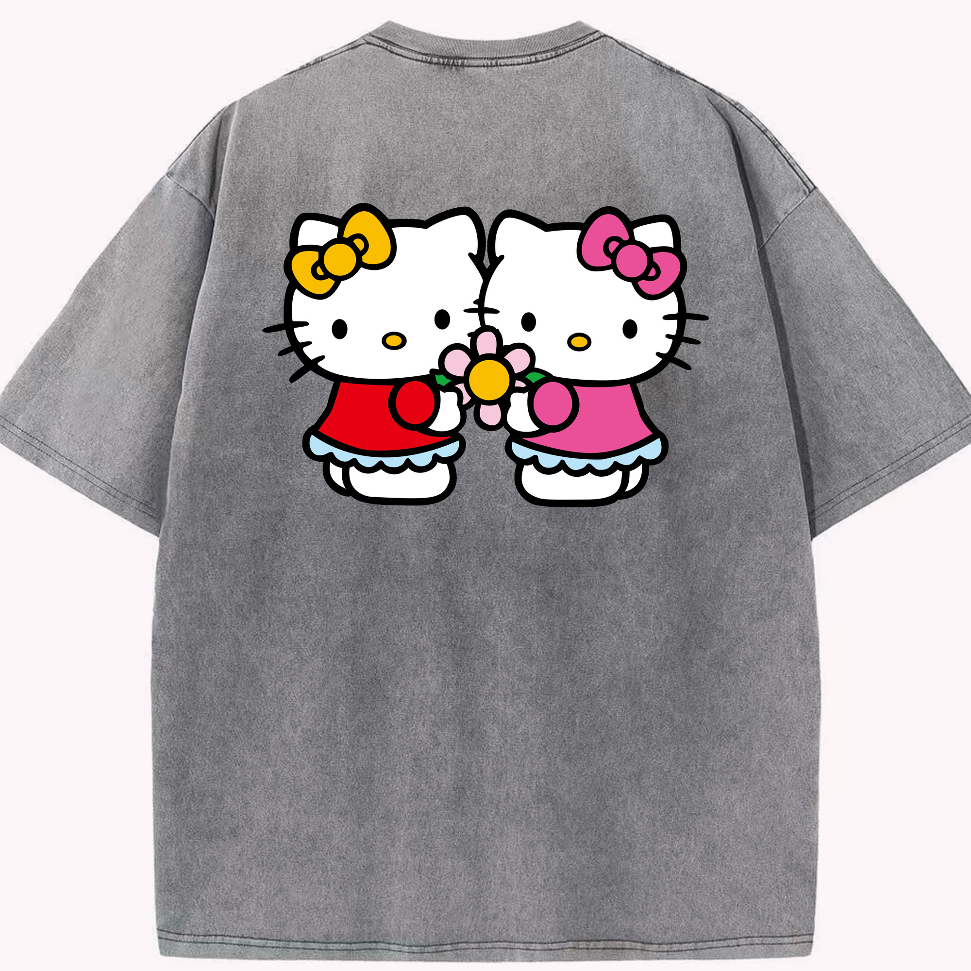 （画像用） Hello Kitty ハローキティ 綿100% ヴィンテージ風 半袖Tシャツ（背面プリント）