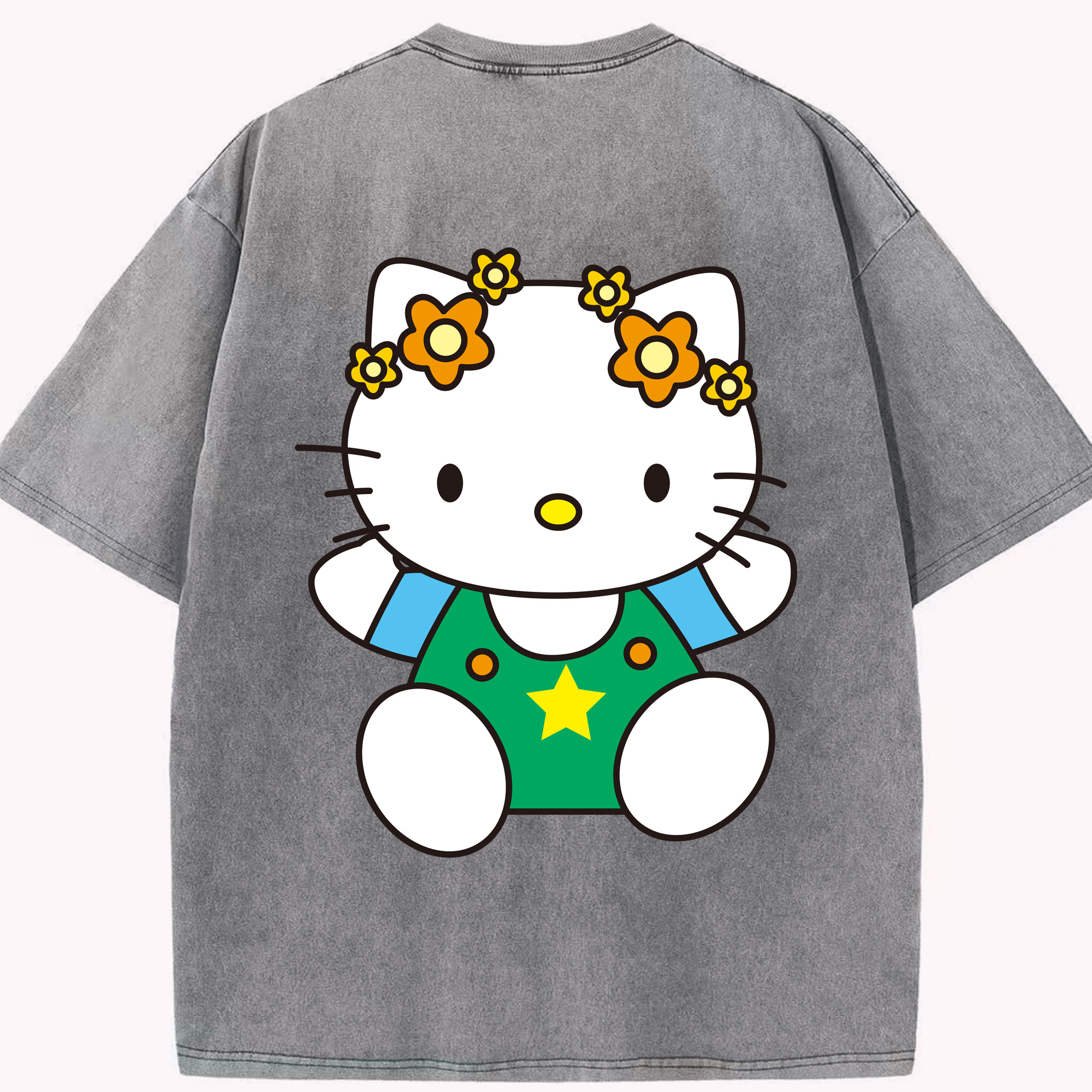 （画像用） Hello Kitty ハローキティ 綿100% ヴィンテージ風 半袖Tシャツ（背面プリント）