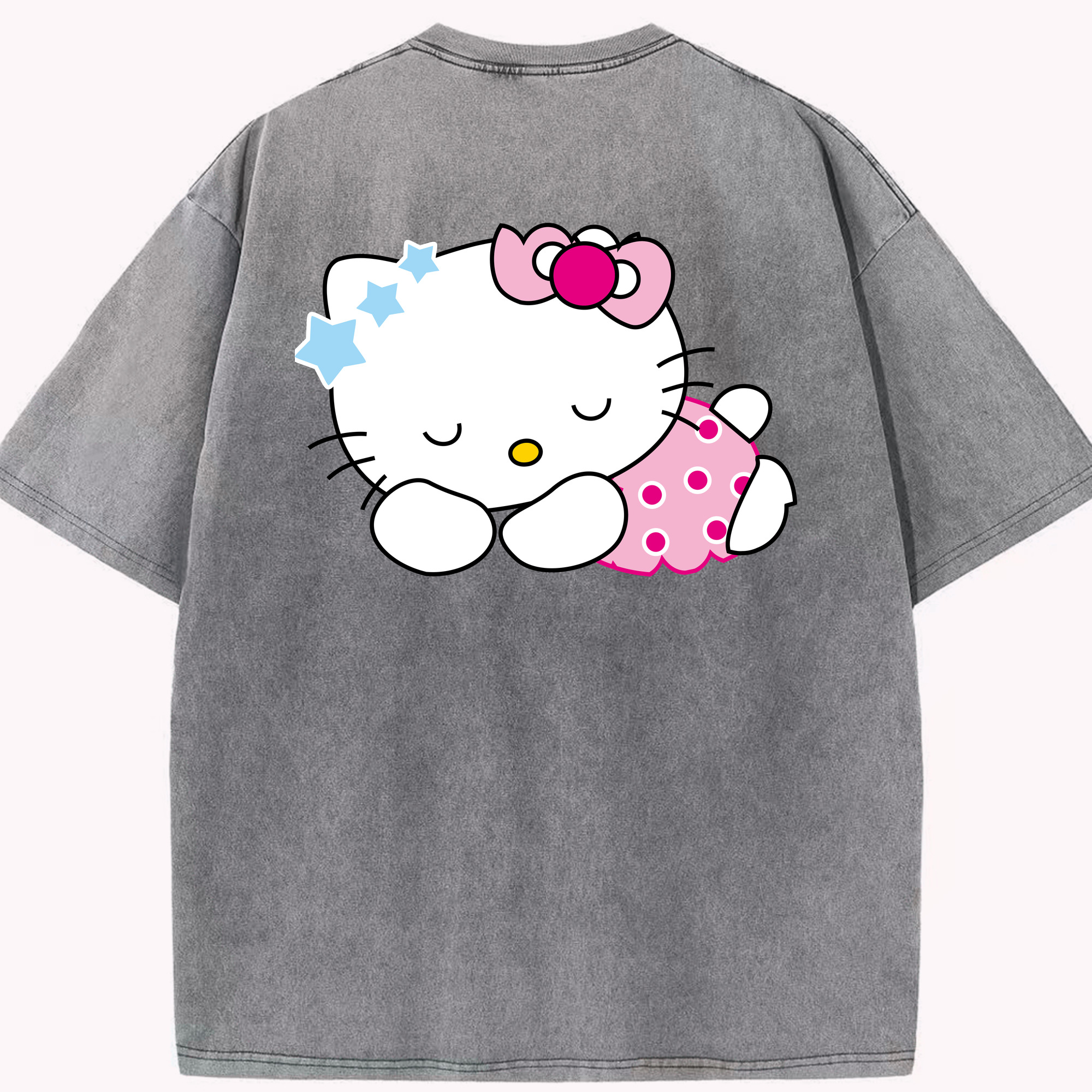 （画像用） Hello Kitty ハローキティ 綿100% ヴィンテージ風 半袖Tシャツ（背面プリント）