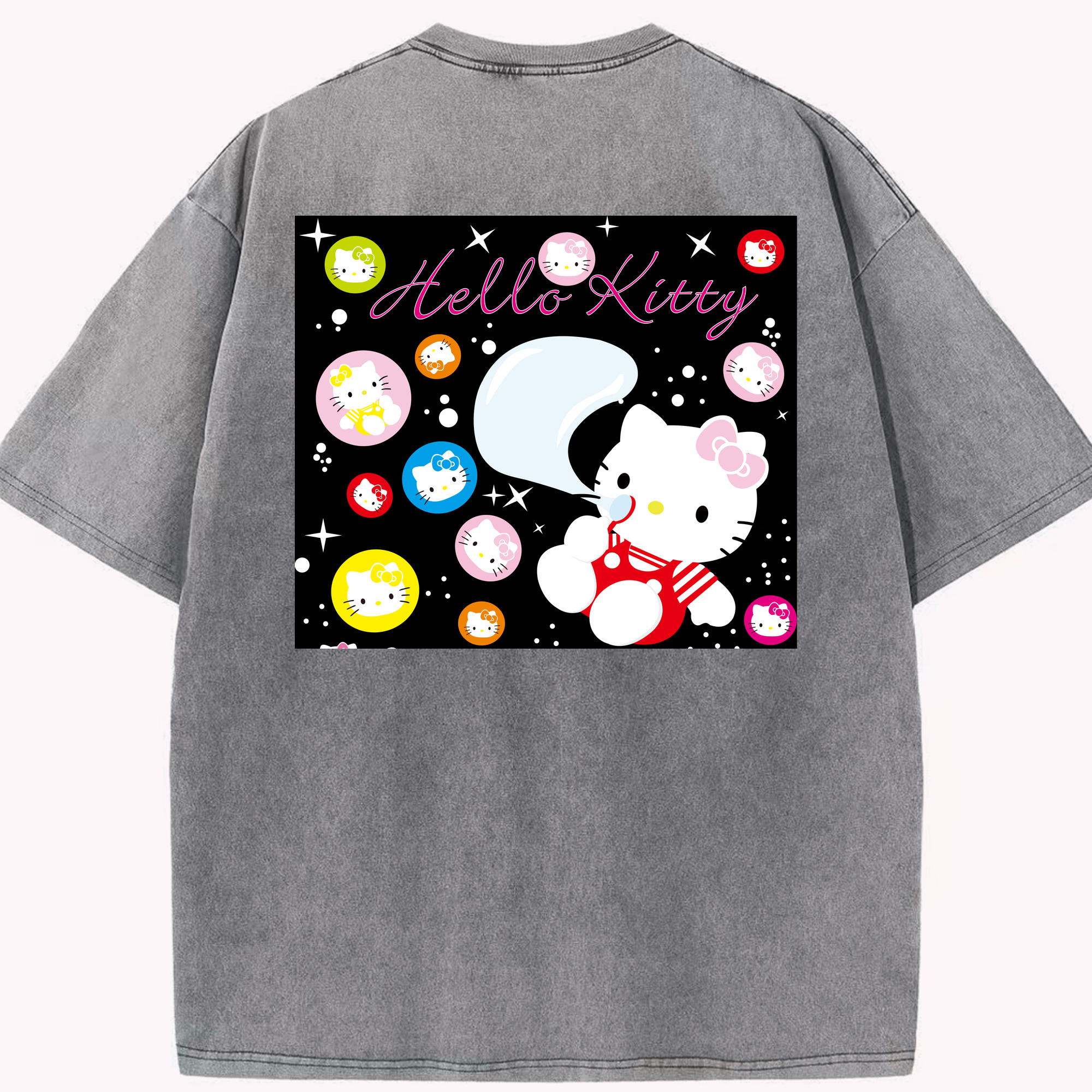 （画像用） Hello Kitty ハローキティ 綿100% ヴィンテージ風 半袖Tシャツ（背面プリント）