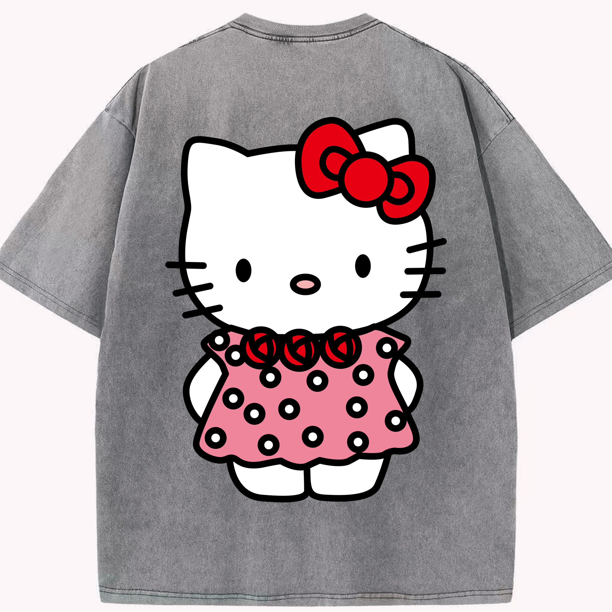 （画像用） Hello Kitty ハローキティ 綿100% ヴィンテージ風 半袖Tシャツ（背面プリント）