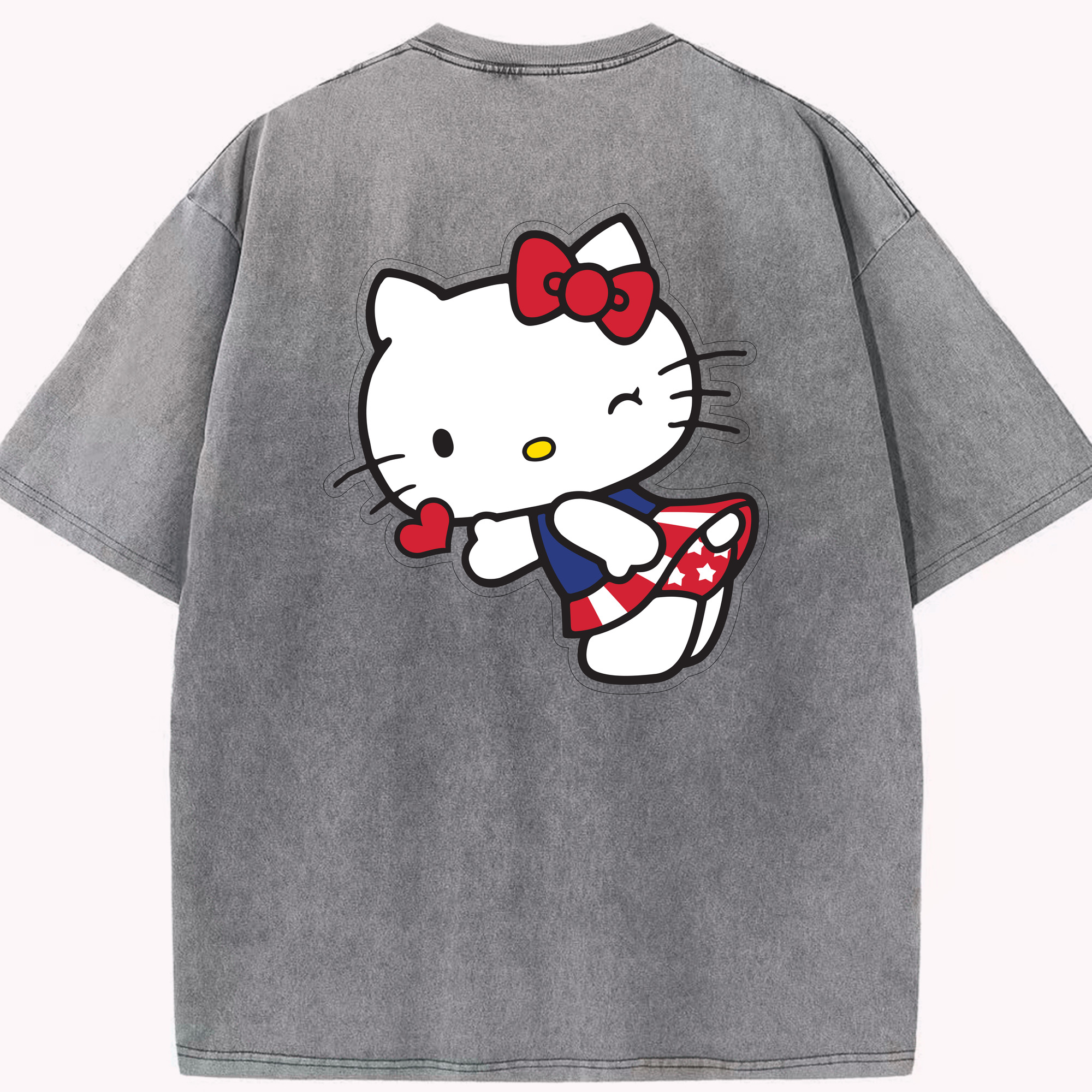 （画像用） Hello Kitty ハローキティ 綿100% ヴィンテージ風 半袖Tシャツ（背面プリント）