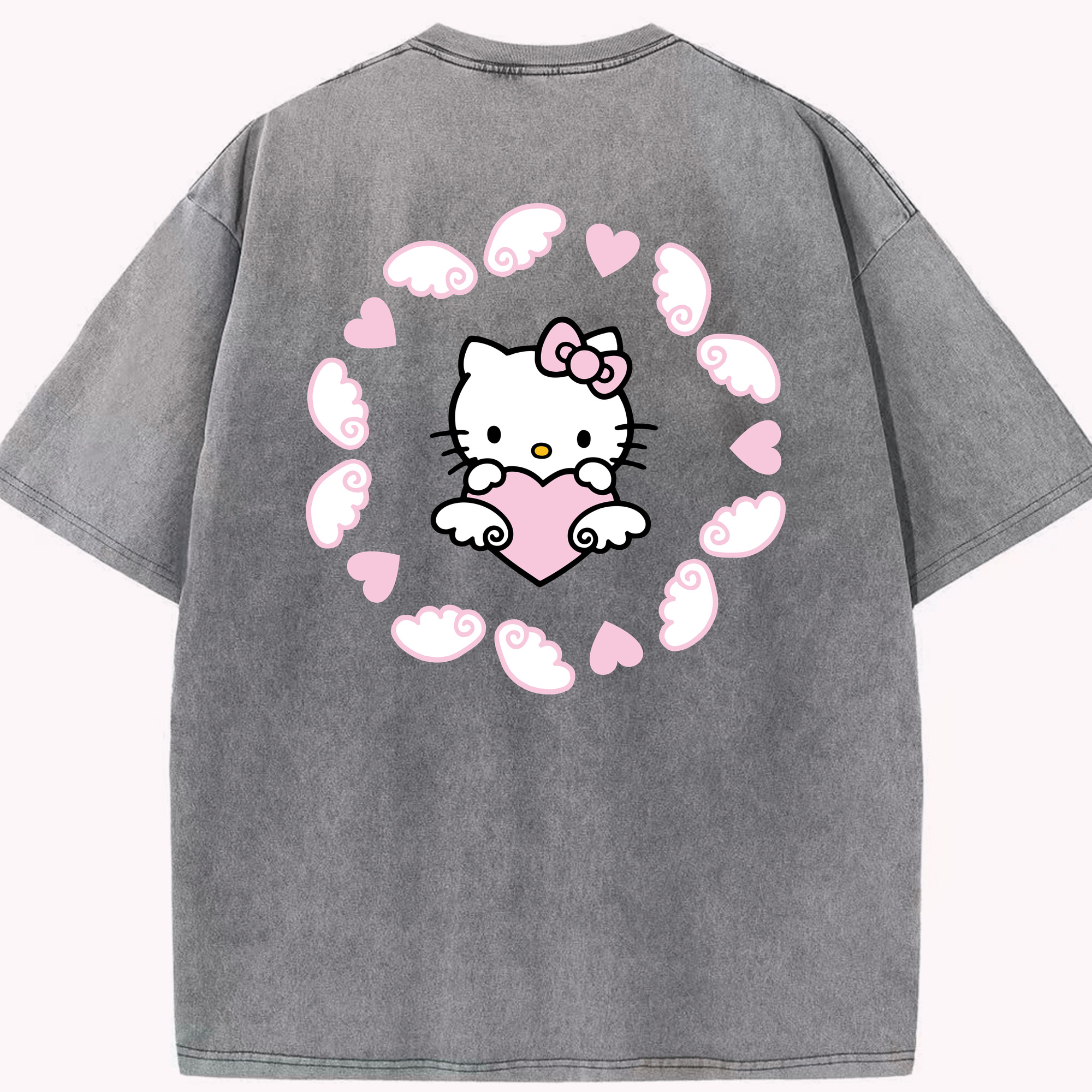 （画像用） Hello Kitty ハローキティ 綿100% ヴィンテージ風 半袖Tシャツ（背面プリント）