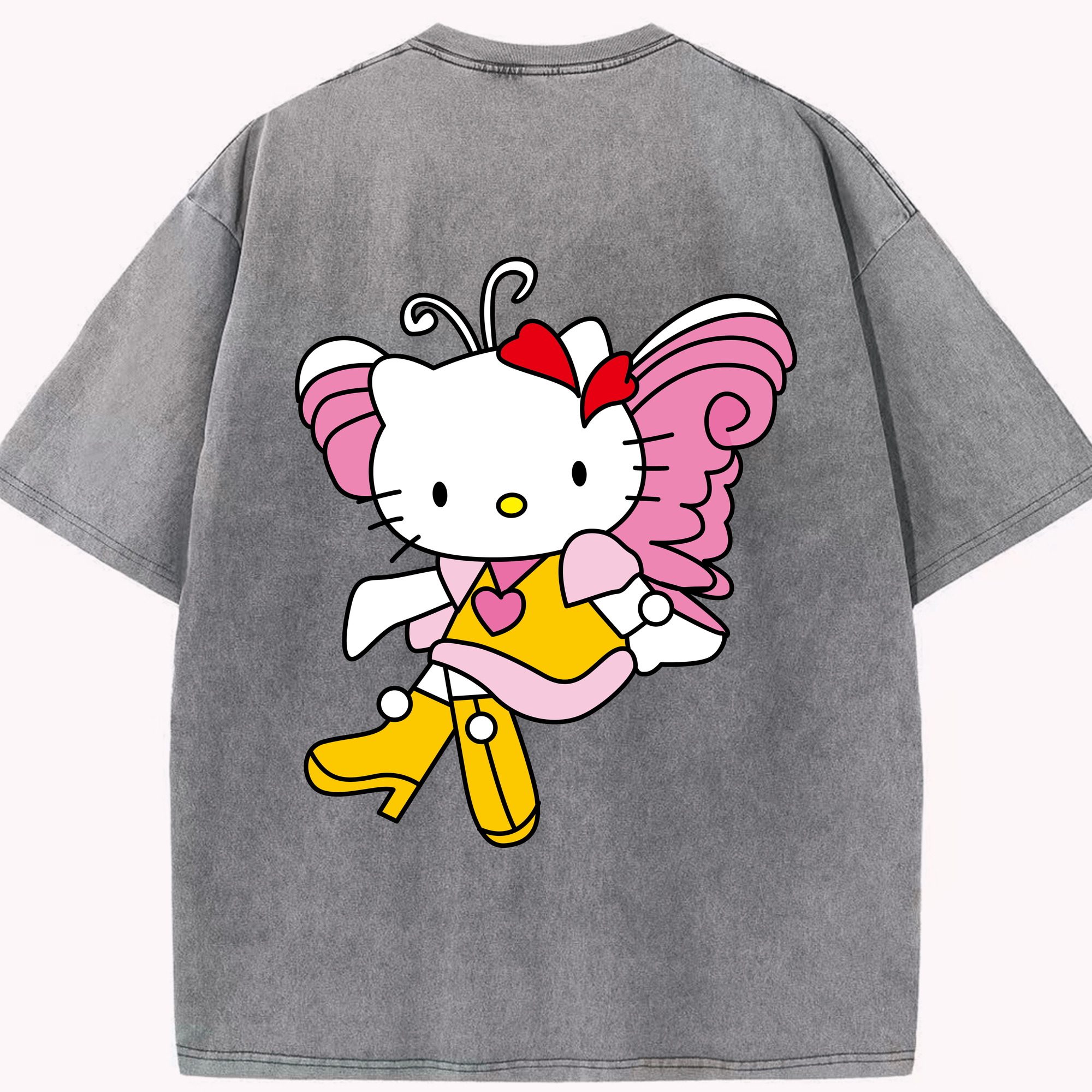 （画像用） Hello Kitty ハローキティ 綿100% ヴィンテージ風 半袖Tシャツ（背面プリント）