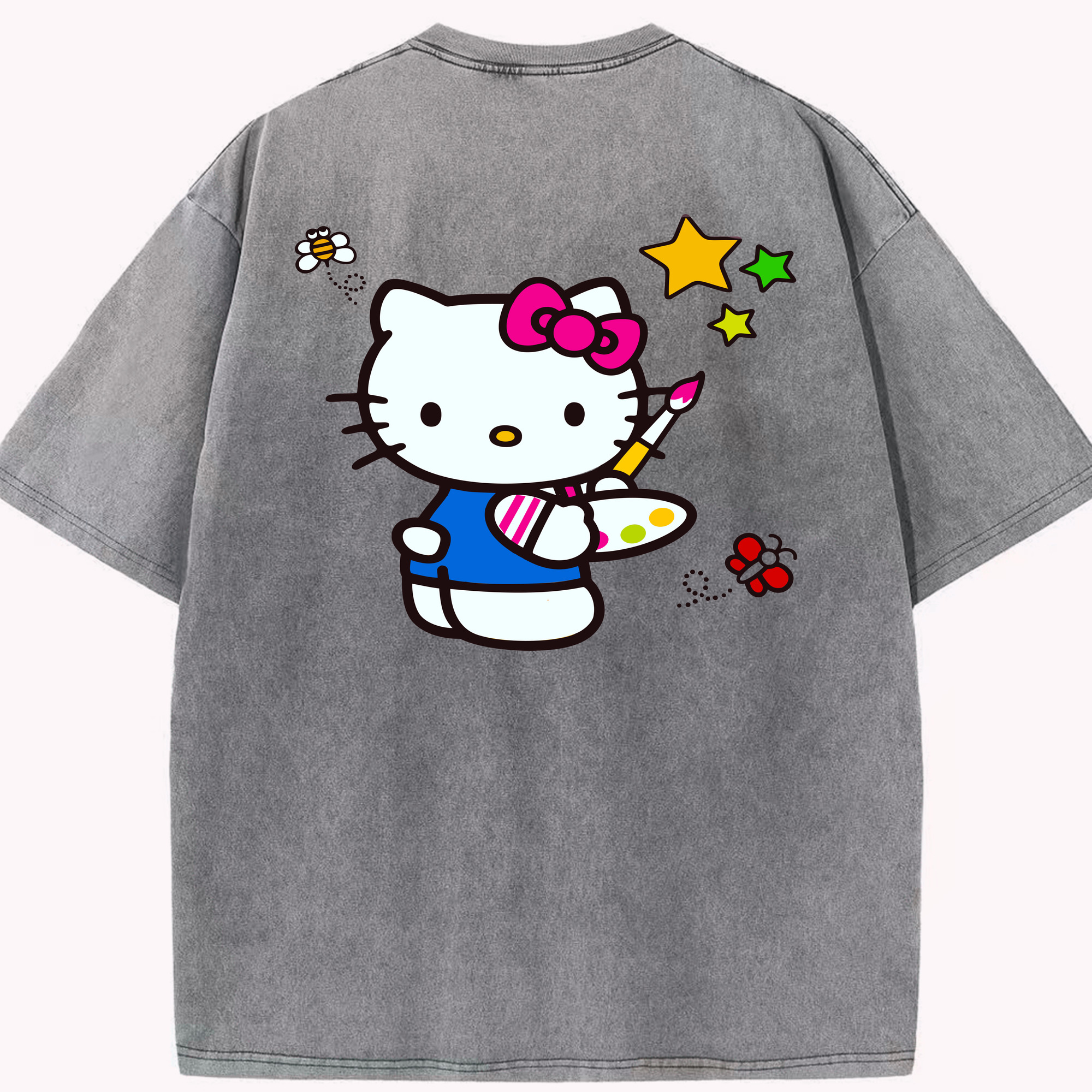 （画像用） Hello Kitty ハローキティ 綿100% ヴィンテージ風 半袖Tシャツ（背面プリント）